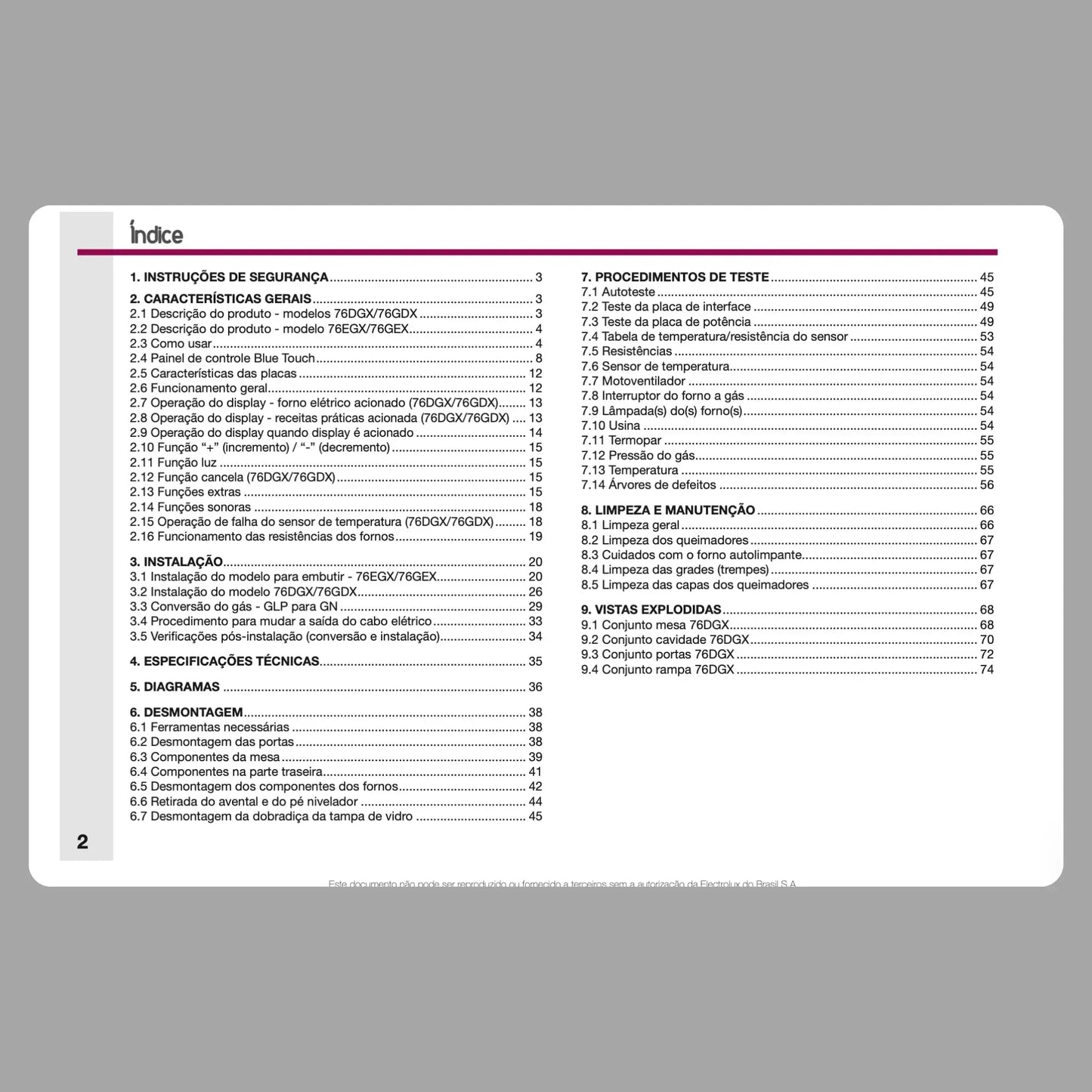 Manual Técnico de Serviços Fogão Electrolux 76GDX/76GEX - Baixar PDF Electrolux