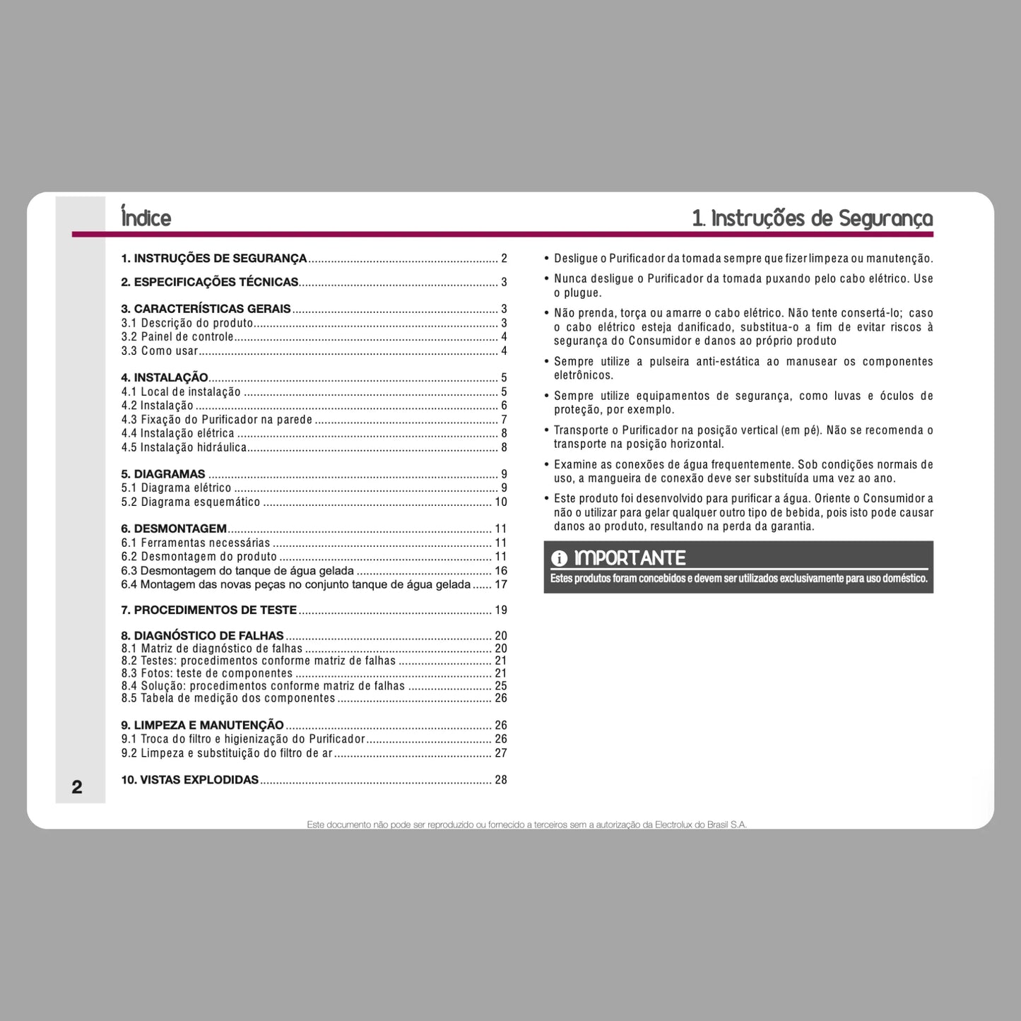 Manual Técnico de Serviços Electrolux PE11B e PE11X - Baixar PDF