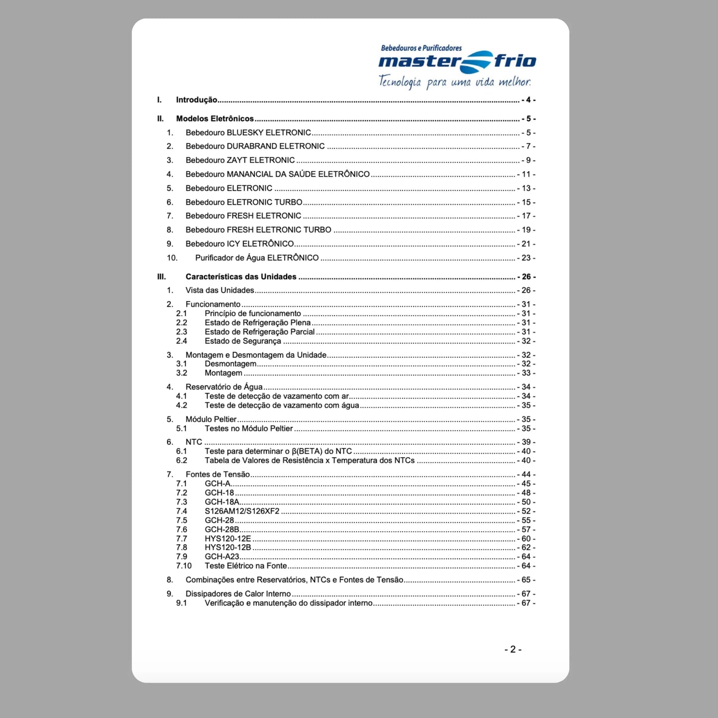 Manual técnico de servicio del enfriador de agua electrónico Masterfrio - Descargar PDF