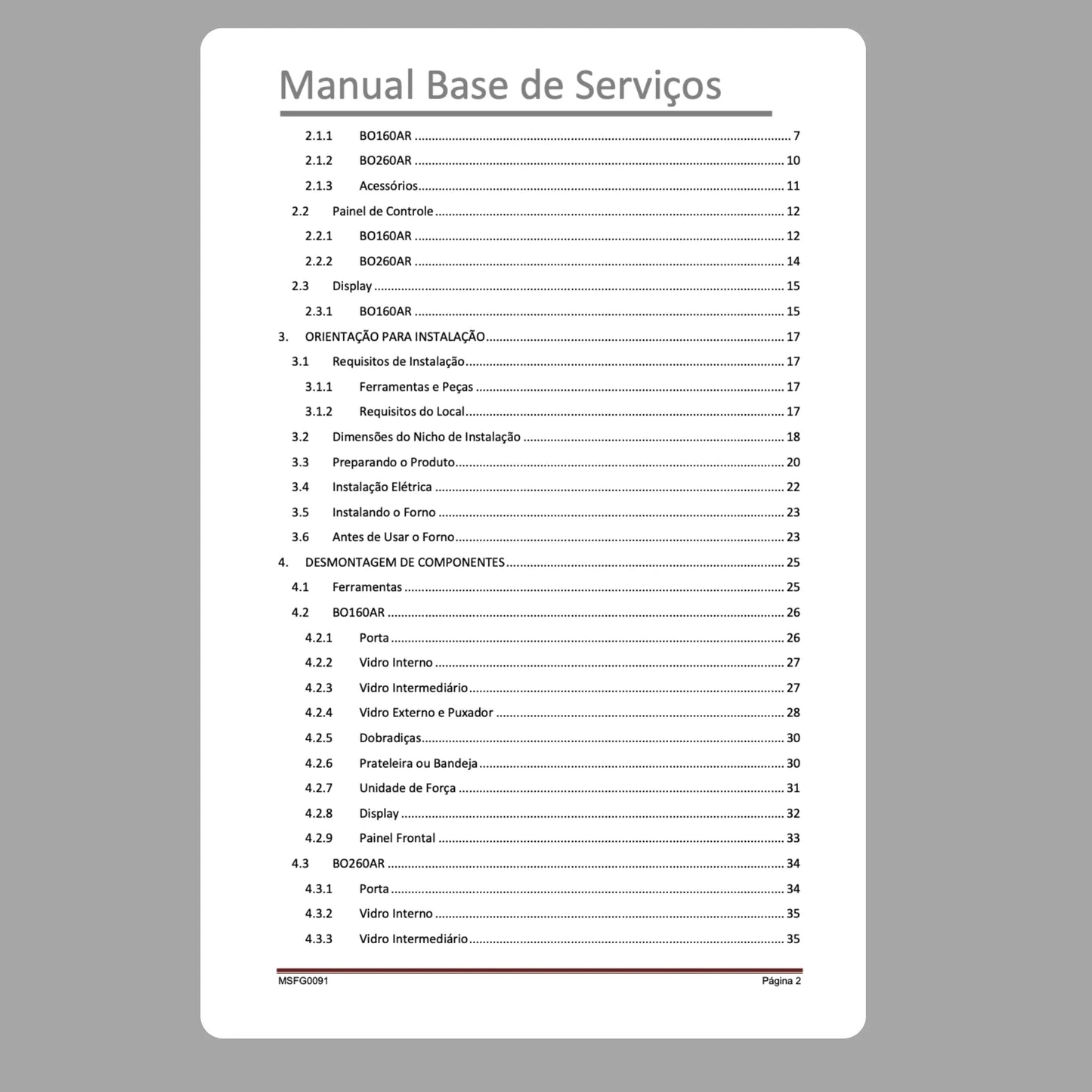 Manual de servicio técnico de Brastemp BO160AR y BO260AR - Descargar PDF