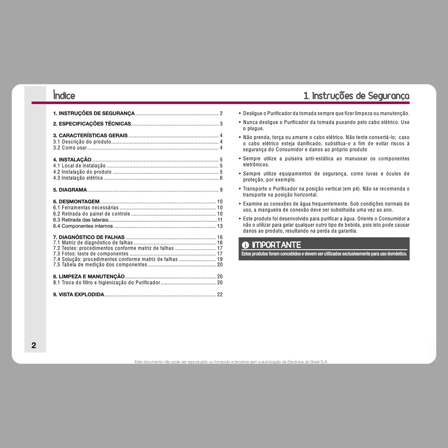 Manual Técnico de Serviços Purificador de Água Electrolux PC41B | PC41X - Baixar PDF Electrolux