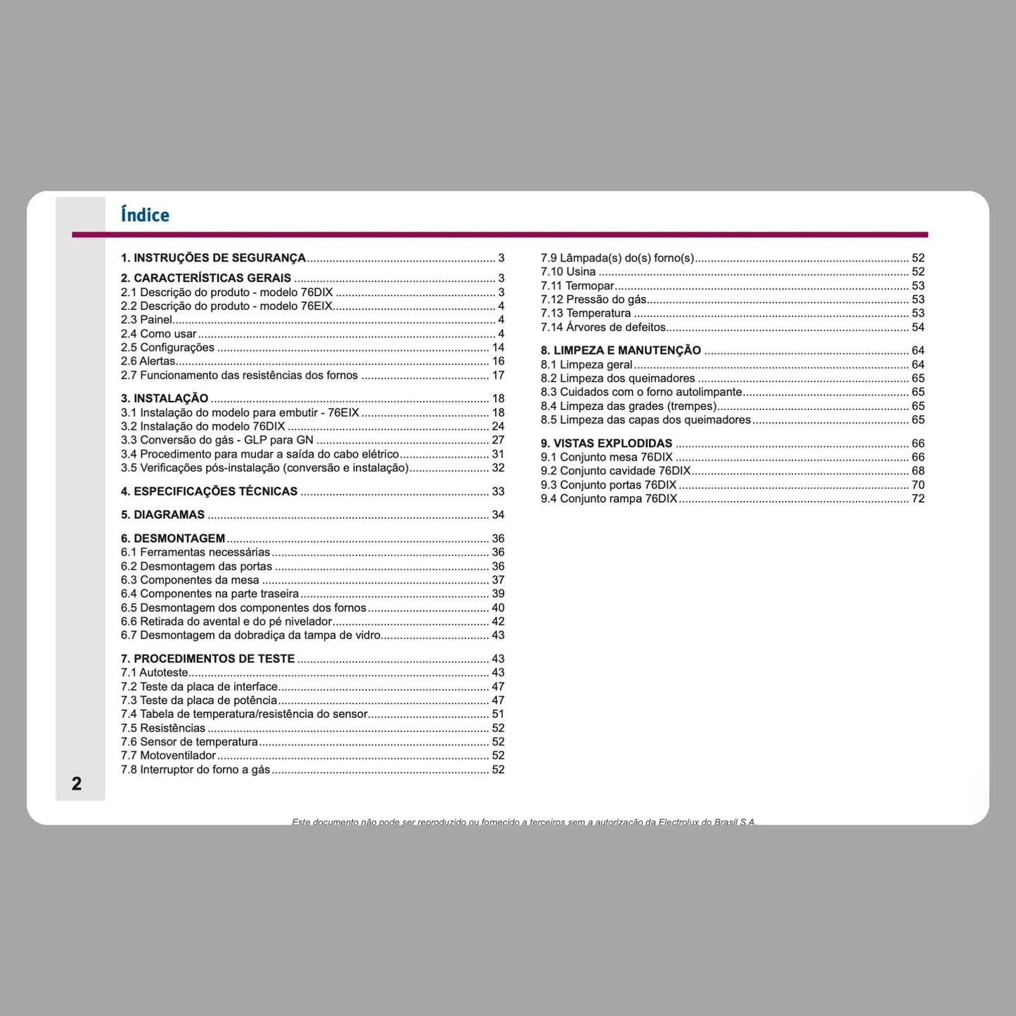 Manual Técnico de Serviços Electrolux 76DIX e 76EIX - Baixar PDF Electrolux