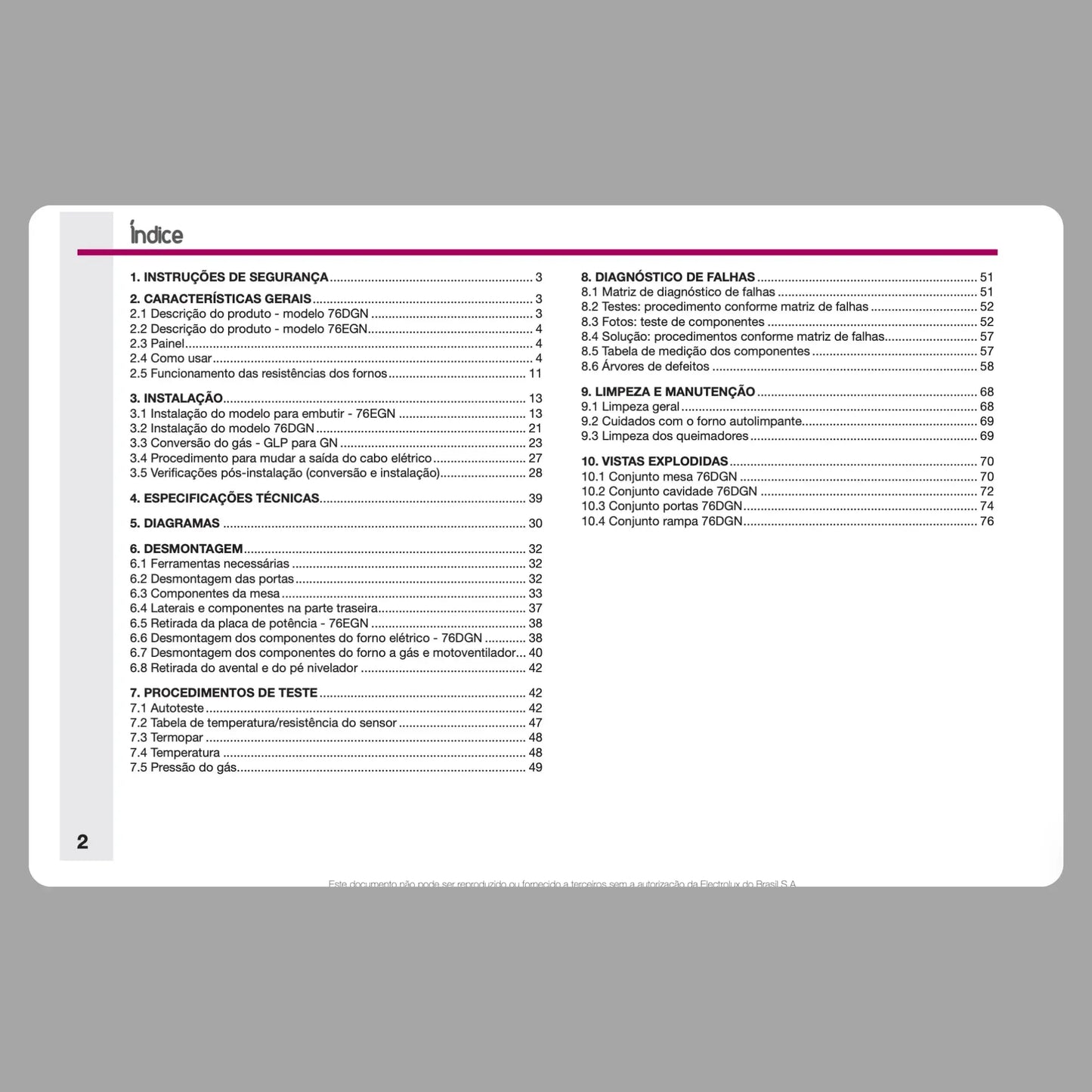 Manual Técnico de Serviços Fogão Electrolux 76DGN e 76EGN - Baixar PDF Electrolux
