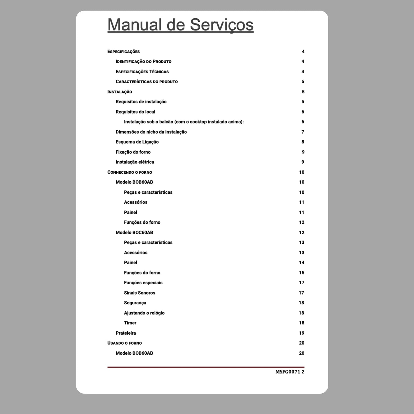 Manual Técnico de Serviços Forno Elétrico Embutir Brastemp BOC60AB / BOB60AB - Baixar PDF