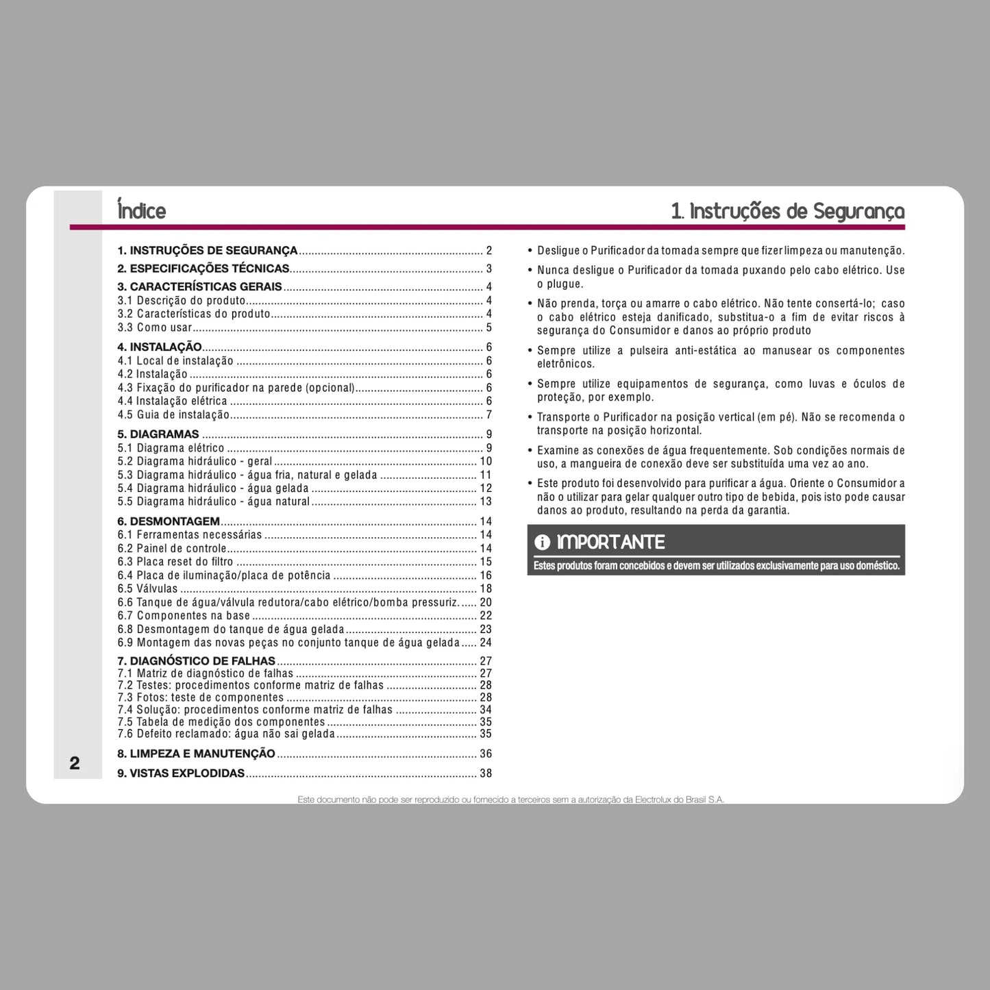 Manual Técnico de Serviços Electrolux Purificador PE12A PE12B PE12G PE12V - Baixar PDF