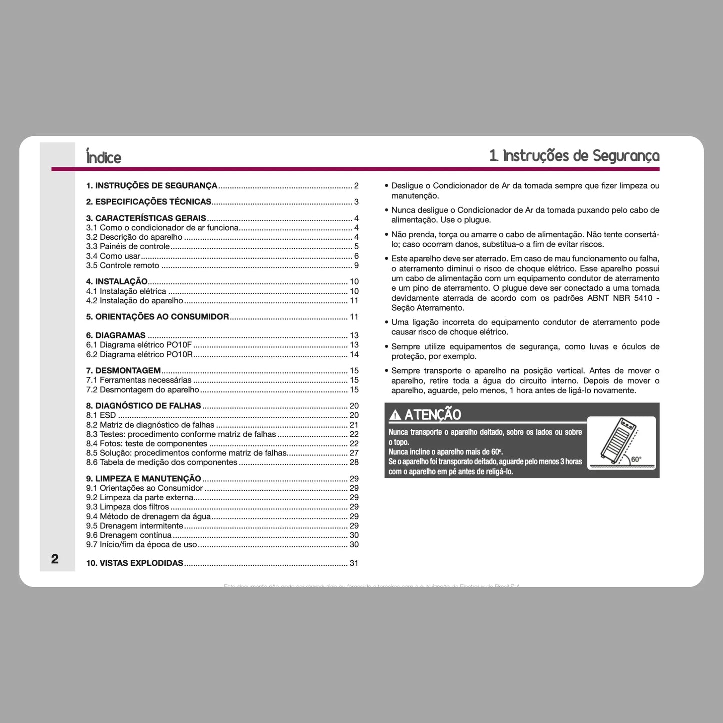 Manual Técnico de Serviços Ar-Condicionado Portátil Electrolux PO10F, PO10R - Baixar PDF Electrolux