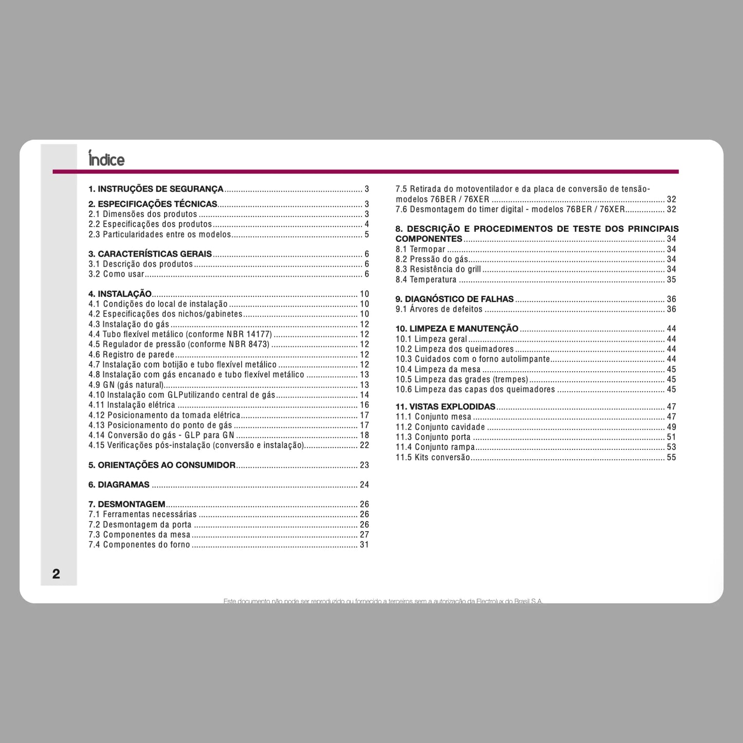 Manual de servicio de la estufa Electrolux 56EAB / 56EAX / 76BER / 76XER - Descargar PDF