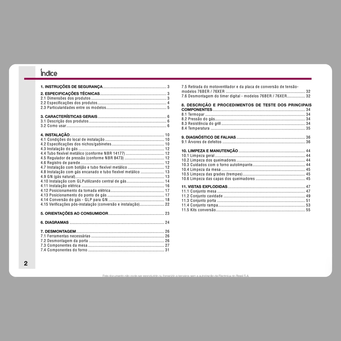 Manual Técnico de Serviços Fogão Electrolux 56EAB / 56EAX / 76BER / 76XER - Baixar PDF Electrolux