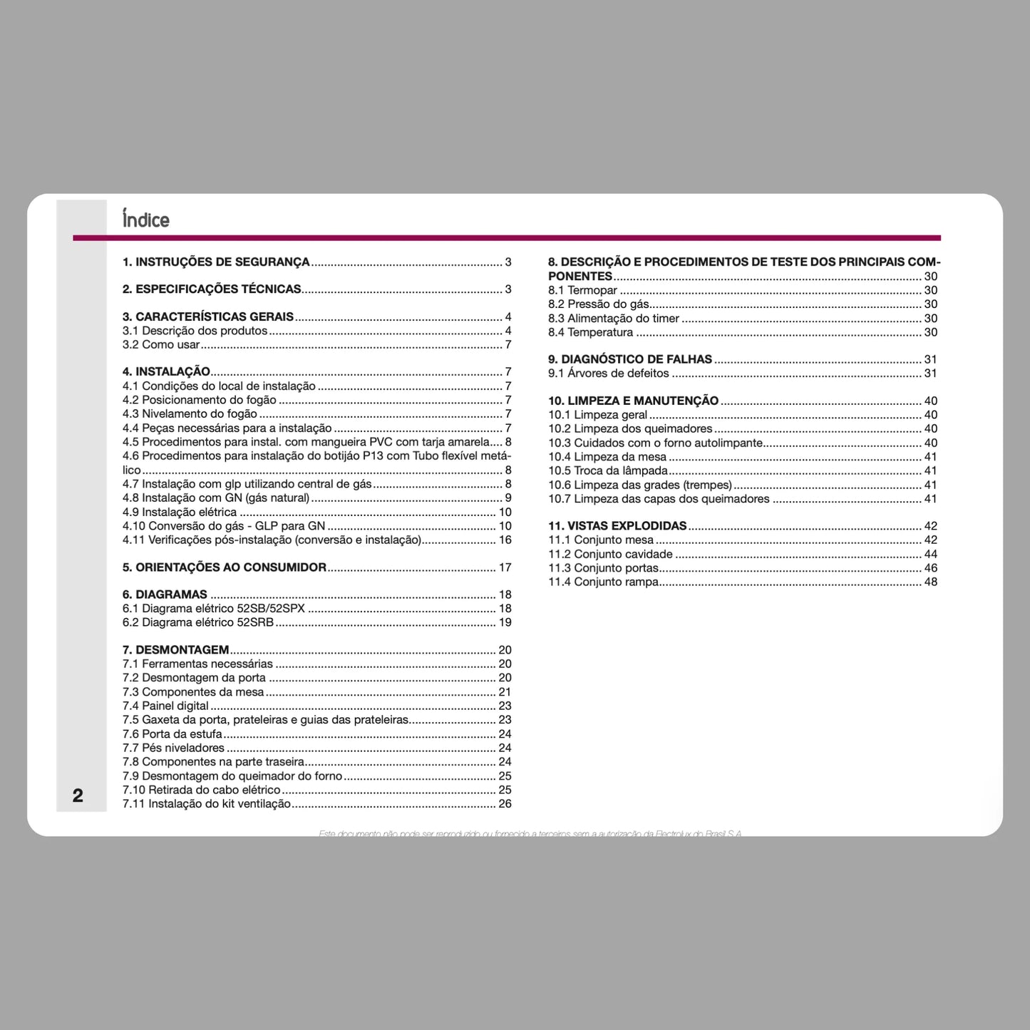 Manual Técnico de Serviços Fogão Electrolux 52SB, 52SRB, 52SPX - Baixar PDF