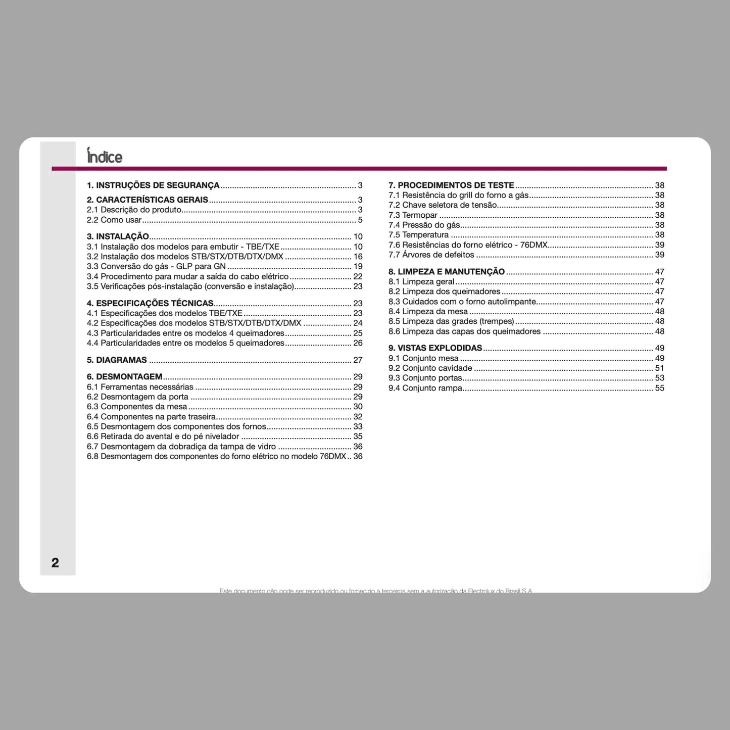 Manual Técnico de Serviços Fogão Electrolux 56STB / 76DMX - Baixar PDF Electrolux