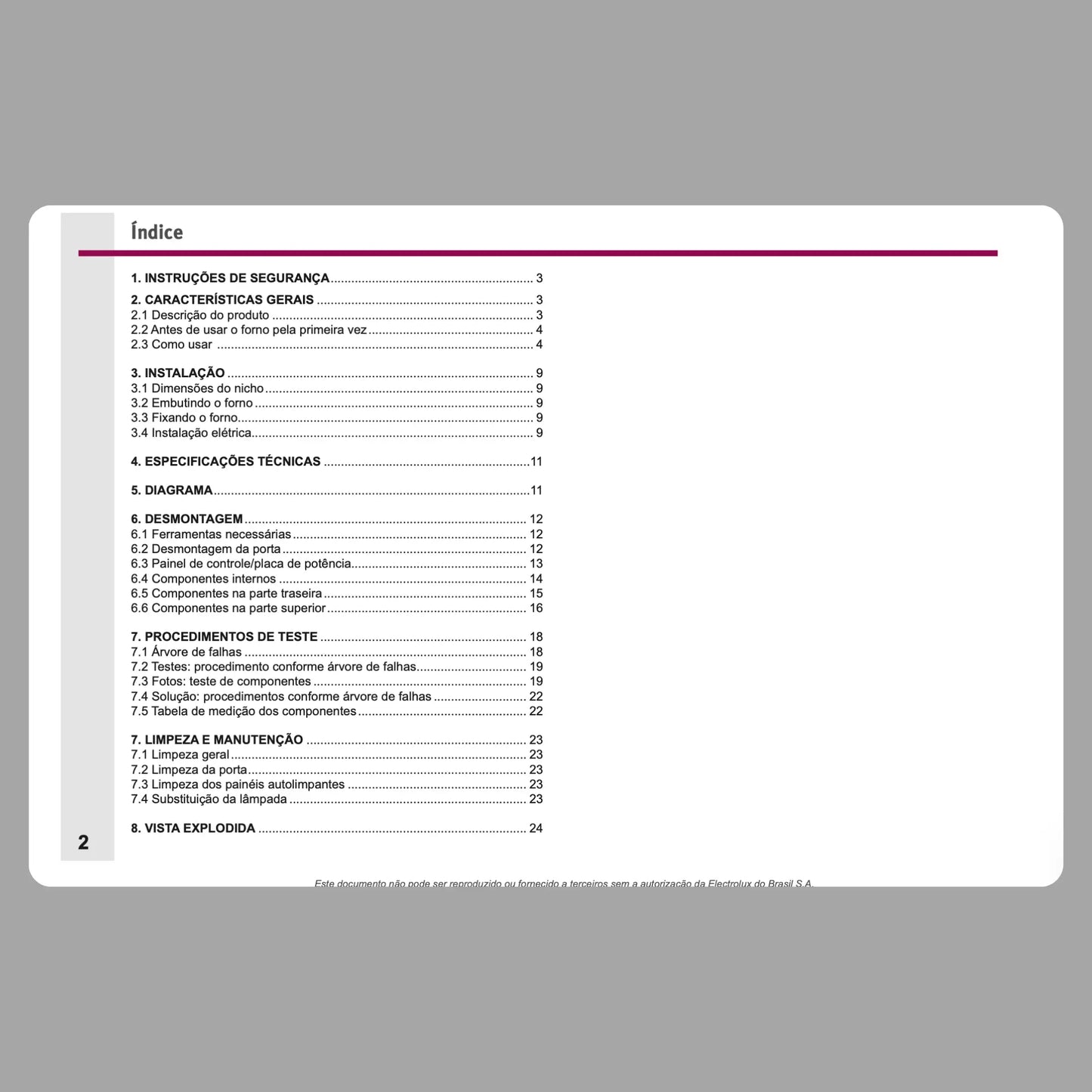 Manual Técnico de Serviços Forno Elétrico Electrolux OE7TX - Baixar PDF Electrolux