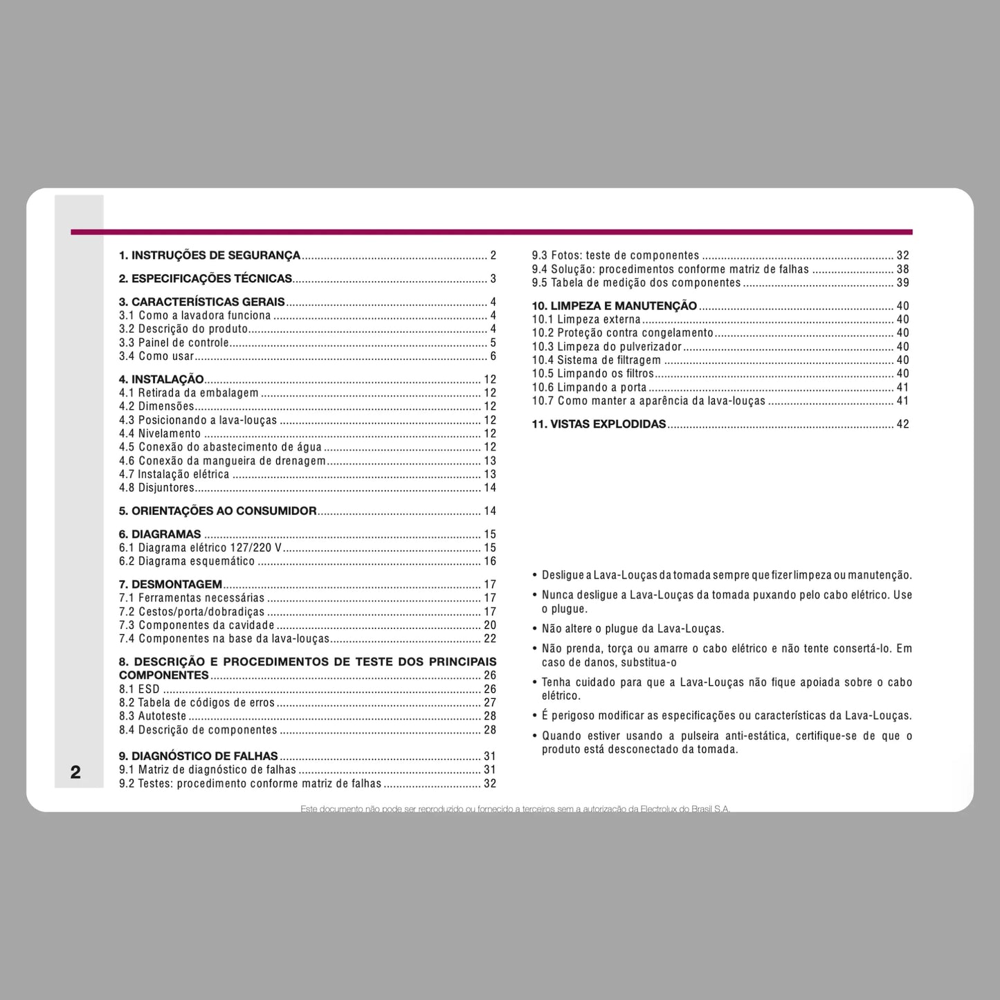 Manual Técnico de Serviços Lava‑Louças Electrolux LL08B / LL08S - Baixar PDF