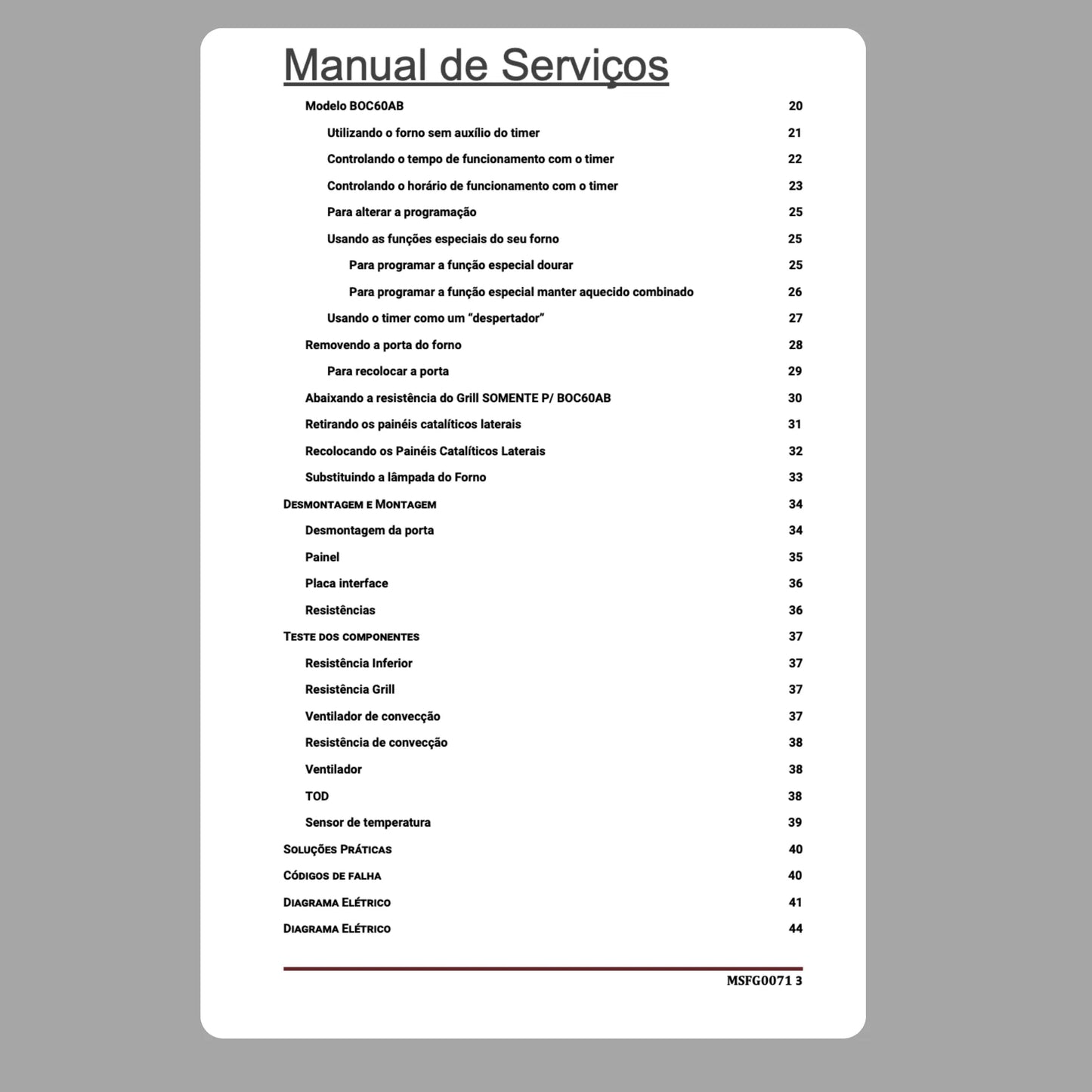 Manual Técnico de Serviços Forno Elétrico Embutir Brastemp BOC60AB / BOB60AB - Baixar PDF