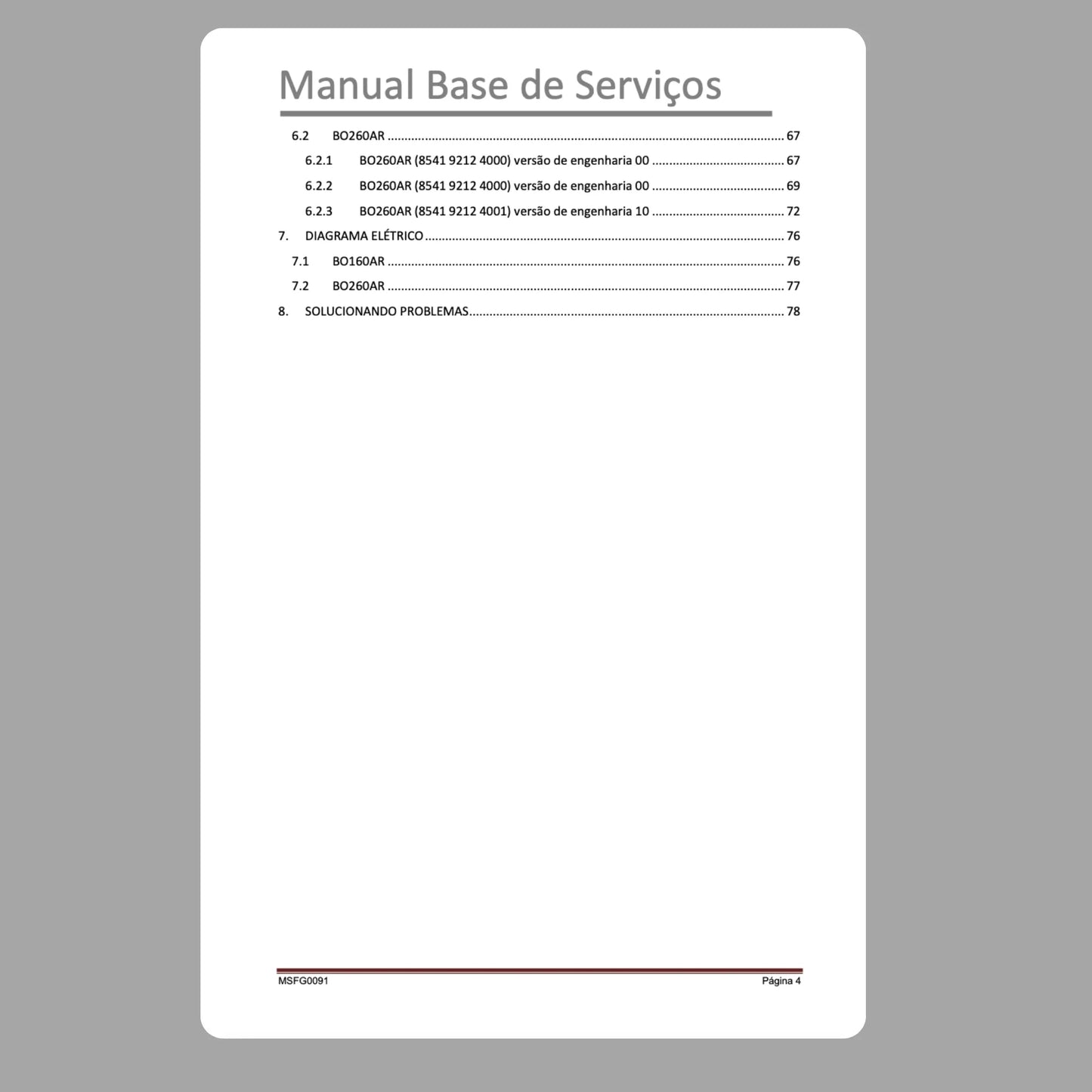 Manual de servicio técnico de Brastemp BO160AR y BO260AR - Descargar PDF