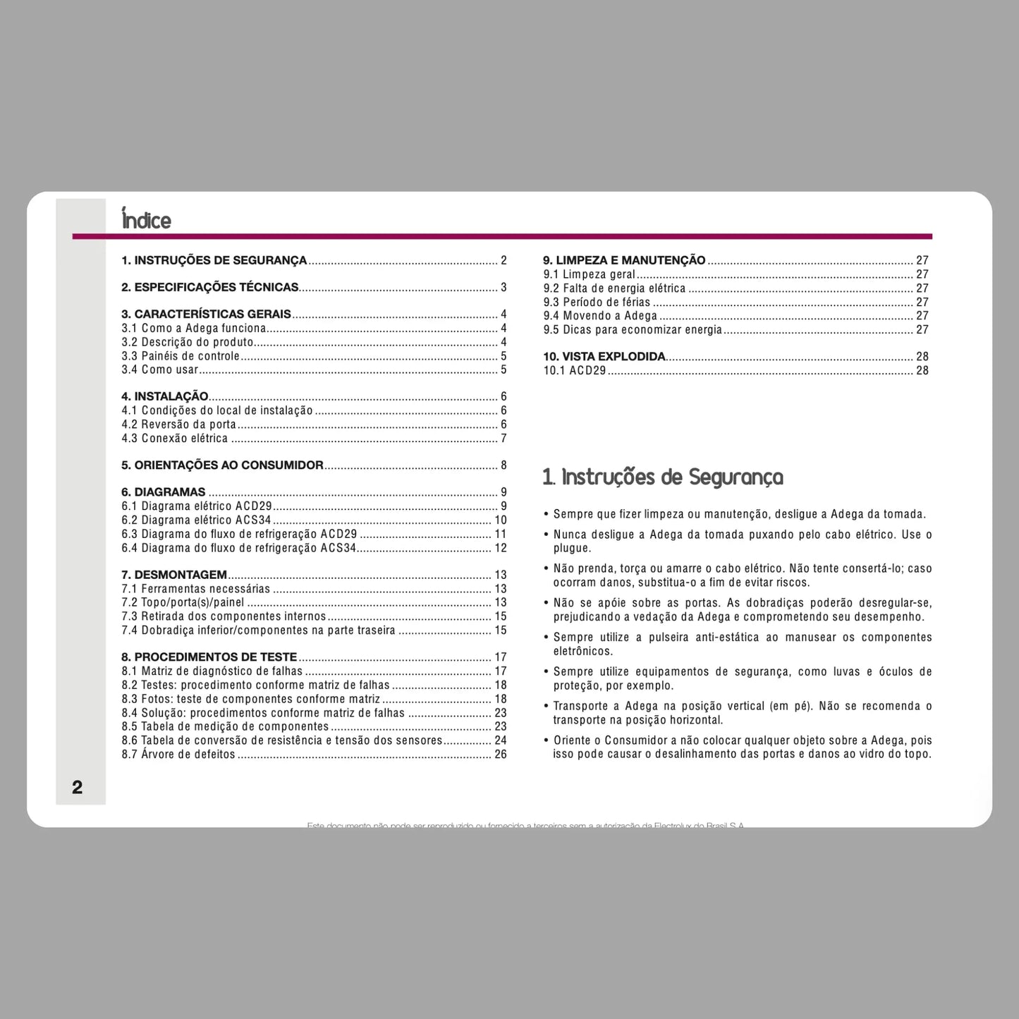 Manual Técnico de Serviços Adegas Electrolux ACS34, ACD29 - Baixar PDF Electrolux