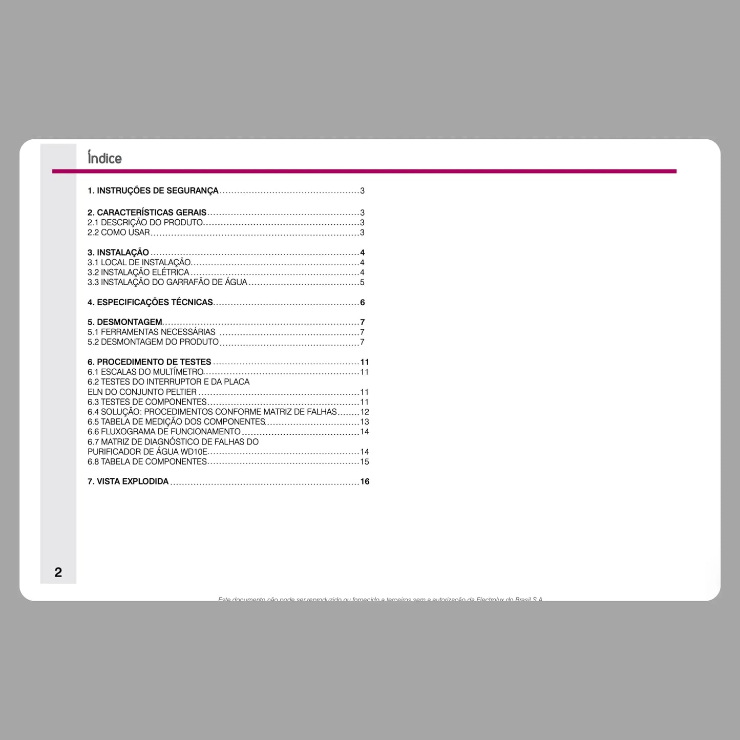 Manual Técnico de Serviços Bebedouro Electrolux WD10E e BE10X - Baixar PDF