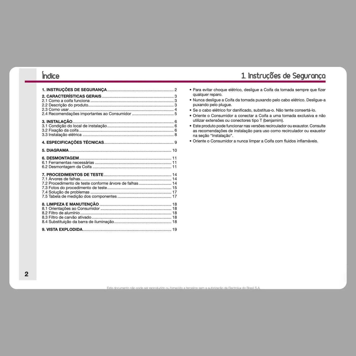 Manual Técnico de Serviços Coifa Electrolux 90BS - Baixar PDF Electrolux