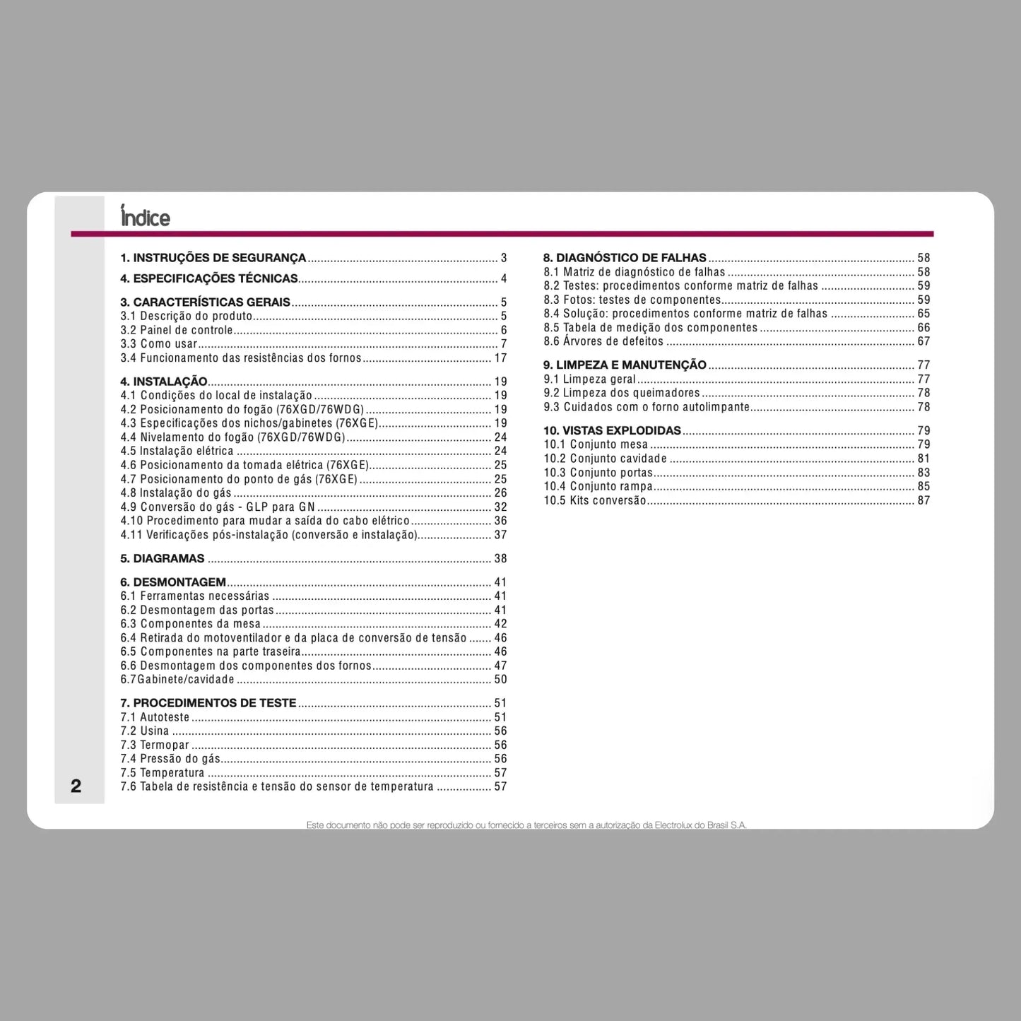 Manual Técnico de Serviços Fogão Electrolux 76WDG / 76XG / 76XGE - Baixar PDF Electrolux