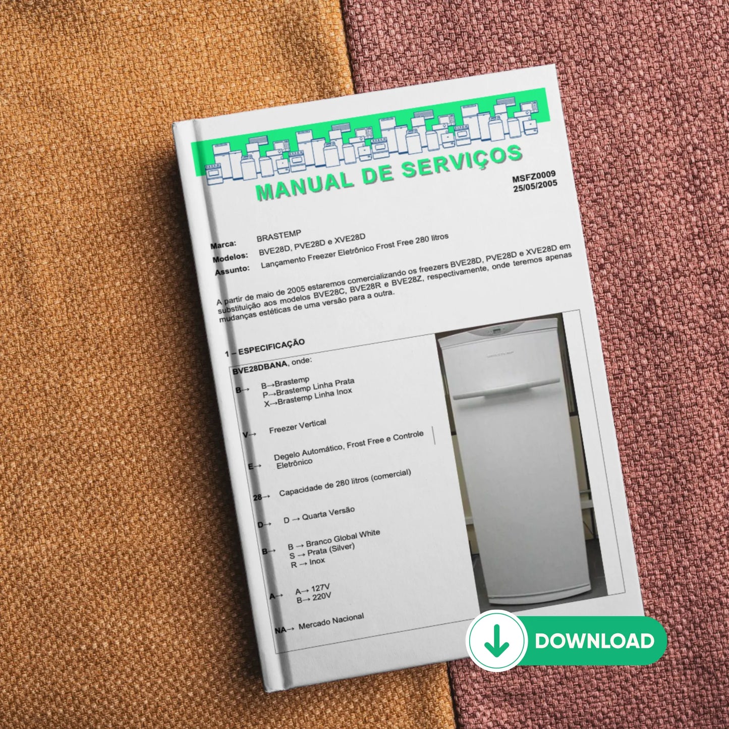 Manual técnico de servicio de congeladores Brastemp BVE28D, PVE28D y XVE28D - Descargar PDF