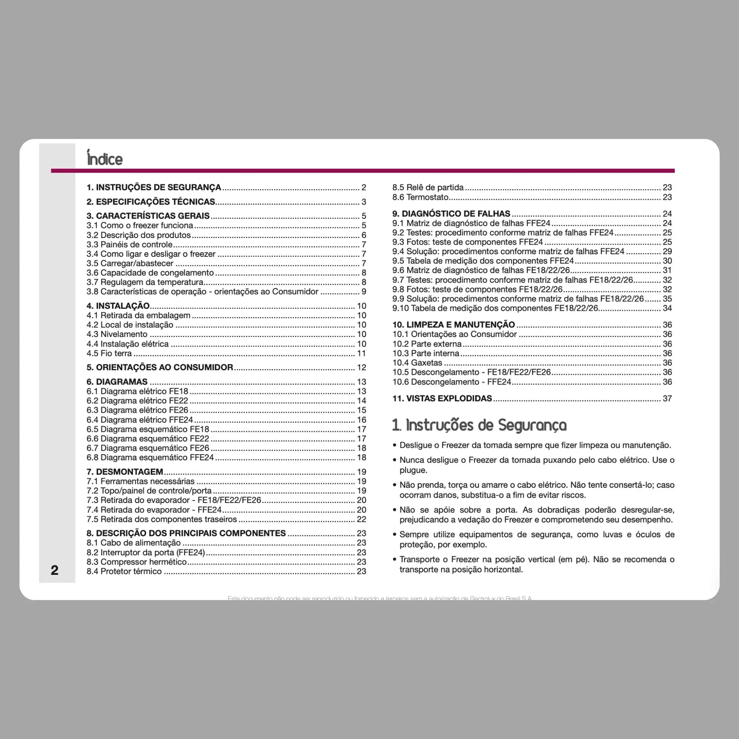 Manual Técnico de Serviços Freezer Electrolux FE18, FE22, FE24, FE26 - Baixar PDF Electrolux