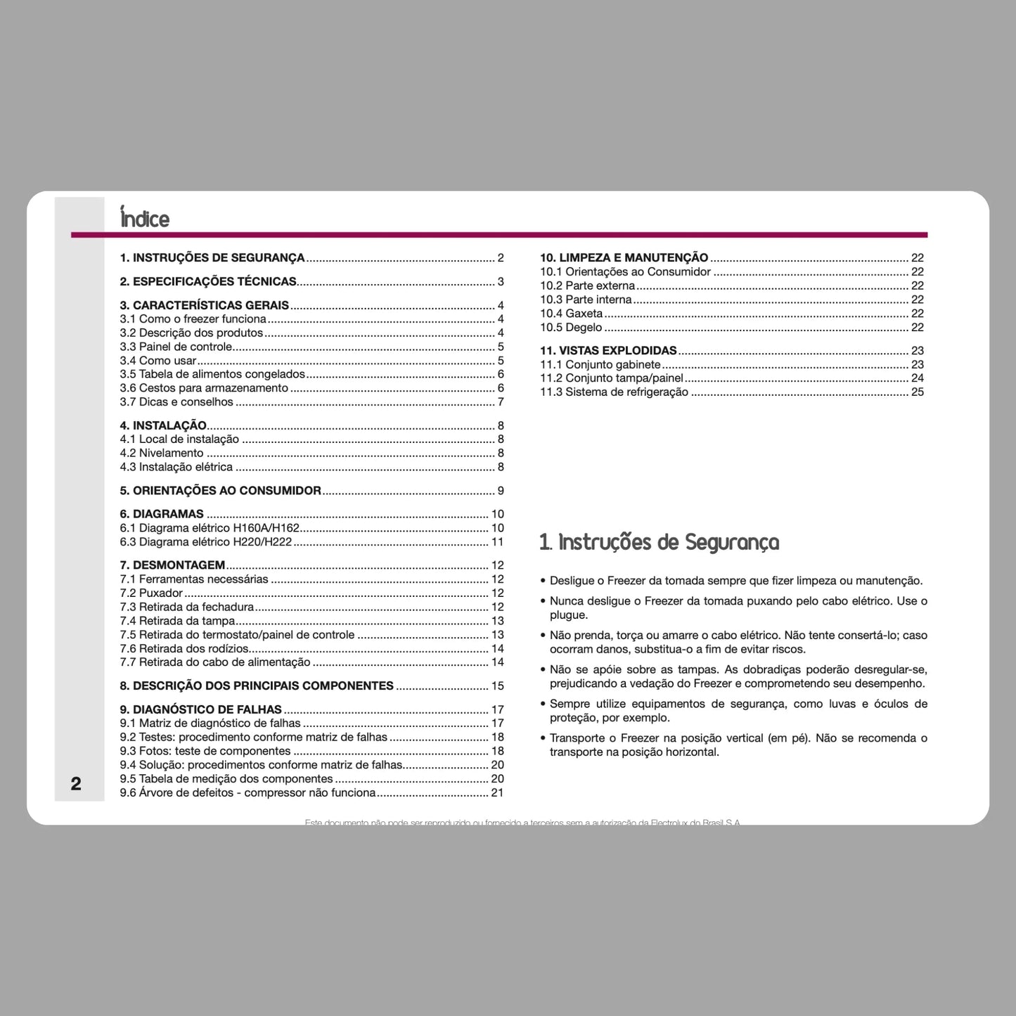 Manual Técnico de Serviços Freezer Electrolux H160A, H162, H220, H222 - Baixar PDF Electrolux