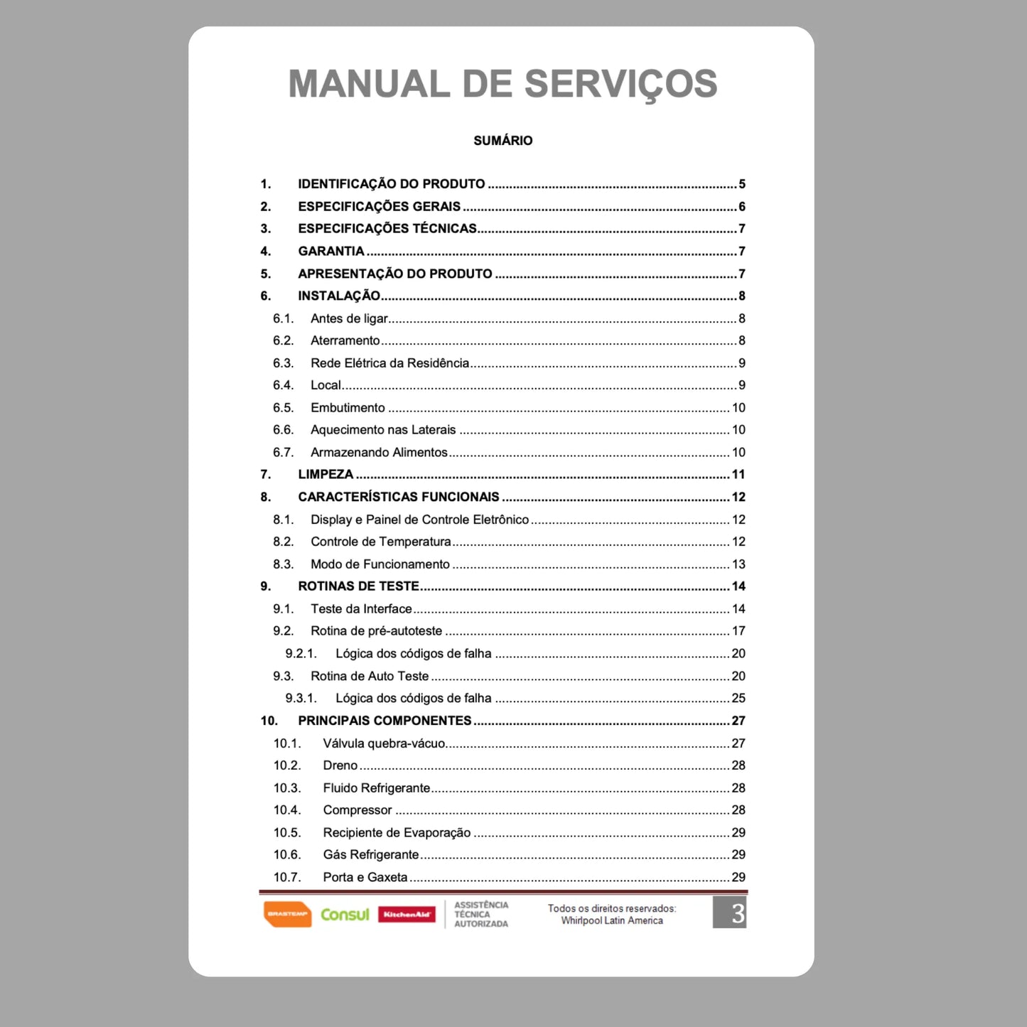 Manual Técnico de Serviços Freezer Vertical Brastemp BVR28MB/BVR28MK - Baixar PDF