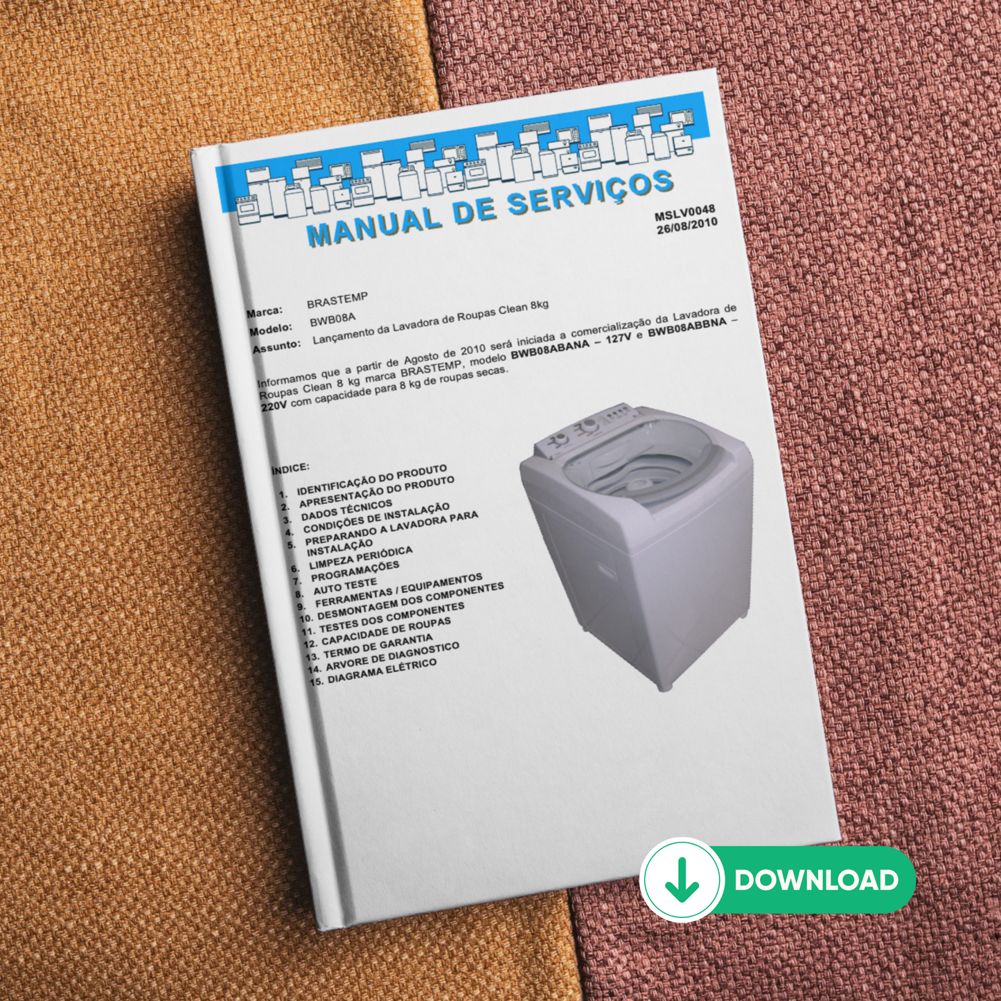 Manual técnico de servicio de la lavadora Brastemp BWB08A - Descargar PDF