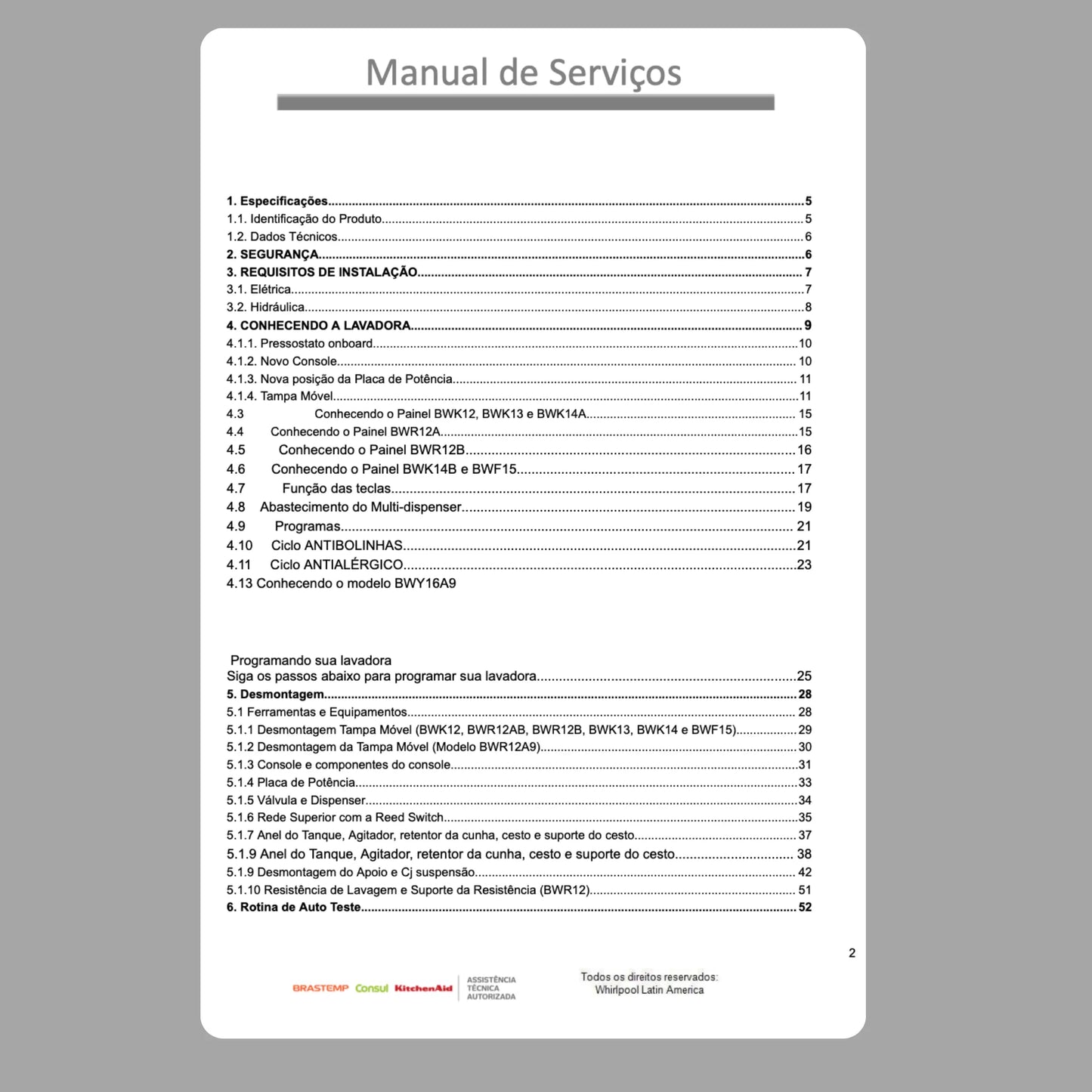 Manual Técnico de Serviços Lavadora Brastemp BWF15AB - Baixar PDF