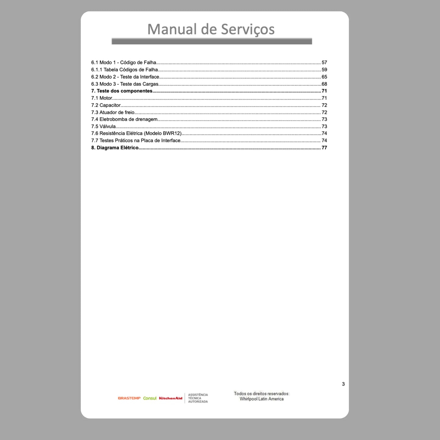 Manual Técnico de Serviços Lavadora Brastemp BWF15AB - Baixar PDF