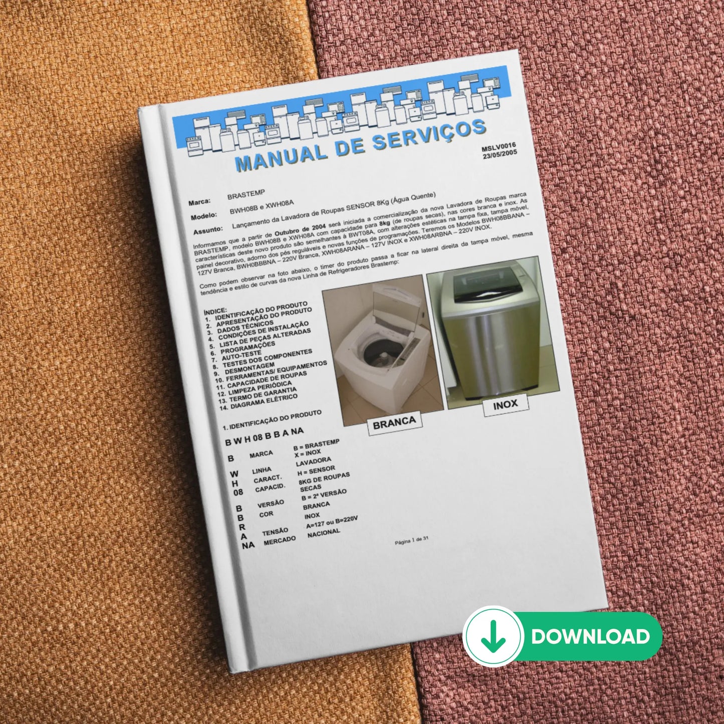 Manual Técnico de Serviços Lavadora Brastemp BWH08B/XWH08A - Baixar PDF