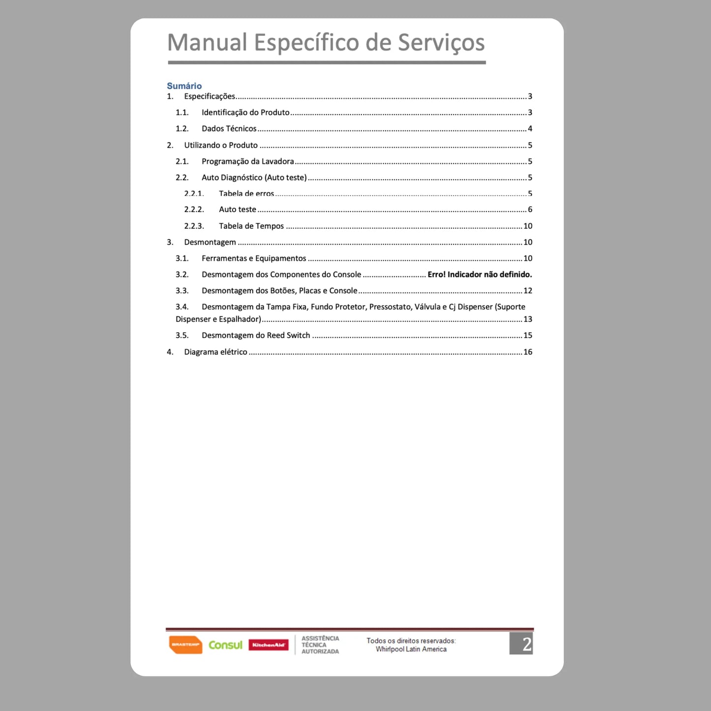 Manual Técnico de Serviços Lavadora Brastemp BWJ11AB e BWS11AB - Baixar PDF