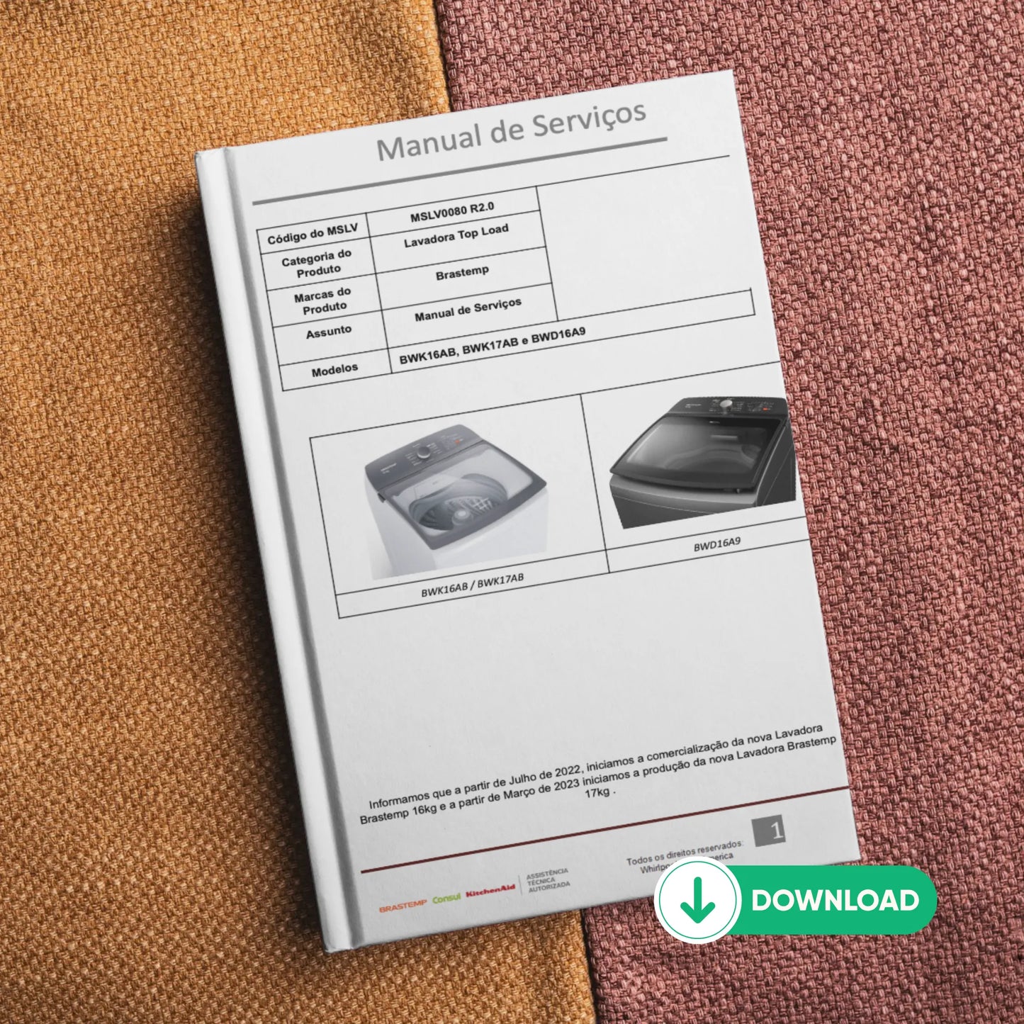 Manual Técnico de Serviços Lavadora Brastemp BWK16, BWK17, BWD16 - Baixar PDF