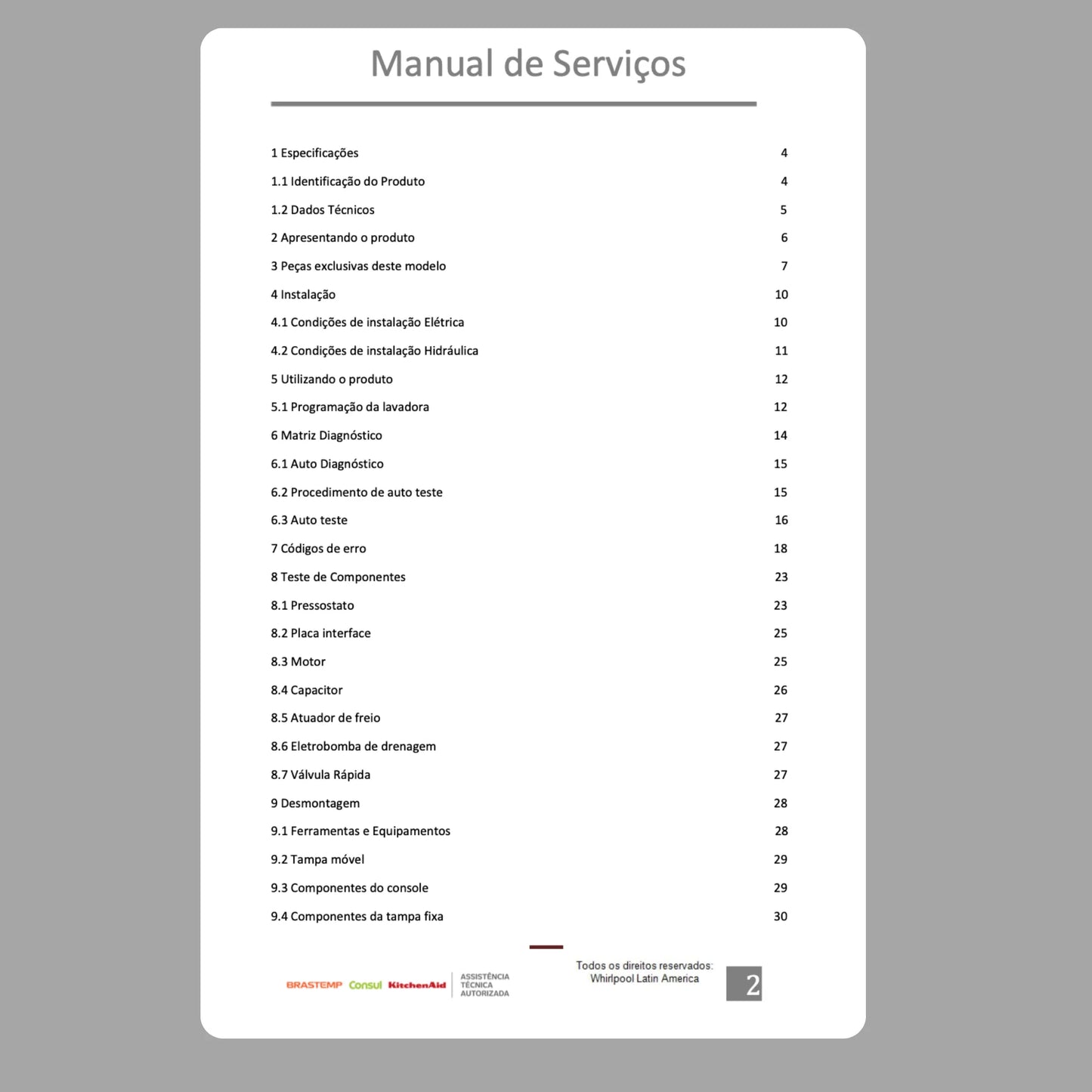 Manual Técnico de Serviços Lavadora Brastemp BWN15AT - Baixar PDF