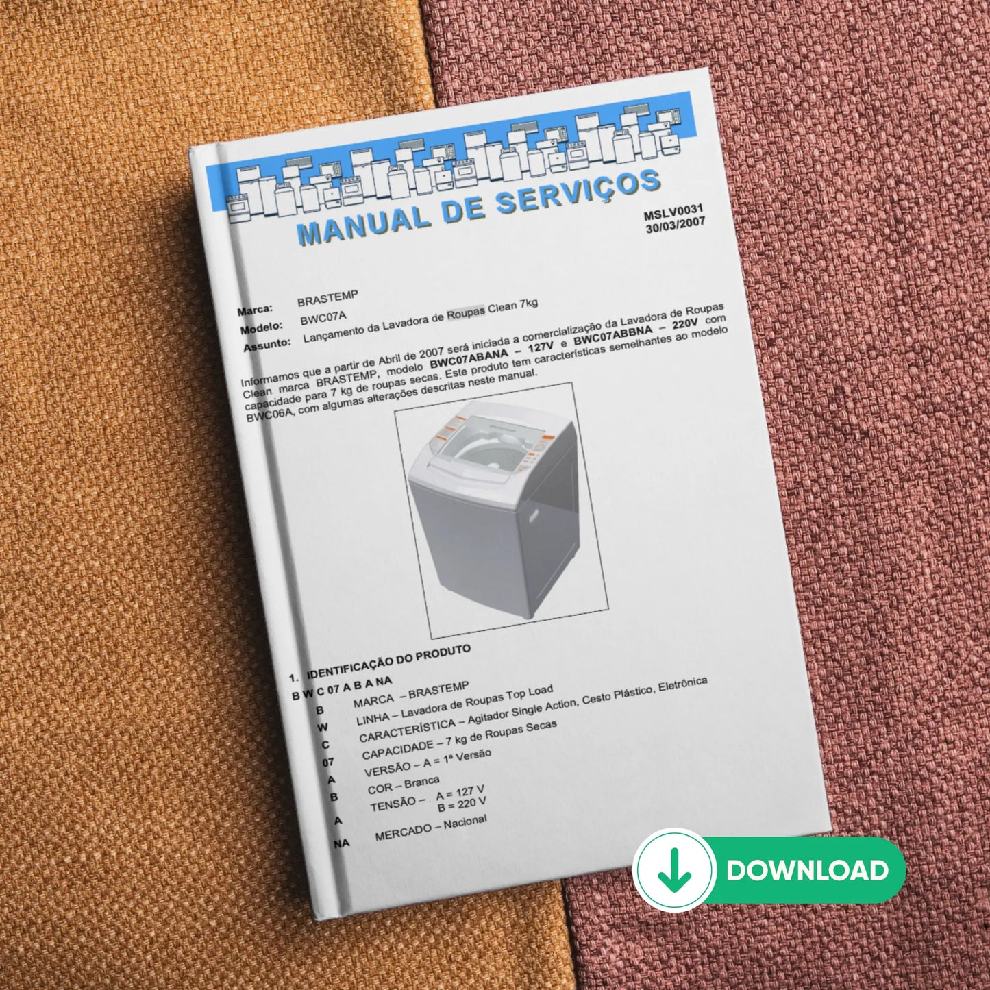 Manual Técnico de Serviços Lavadora Brastemp Clean 7kg BWC07A - Baixar PDF