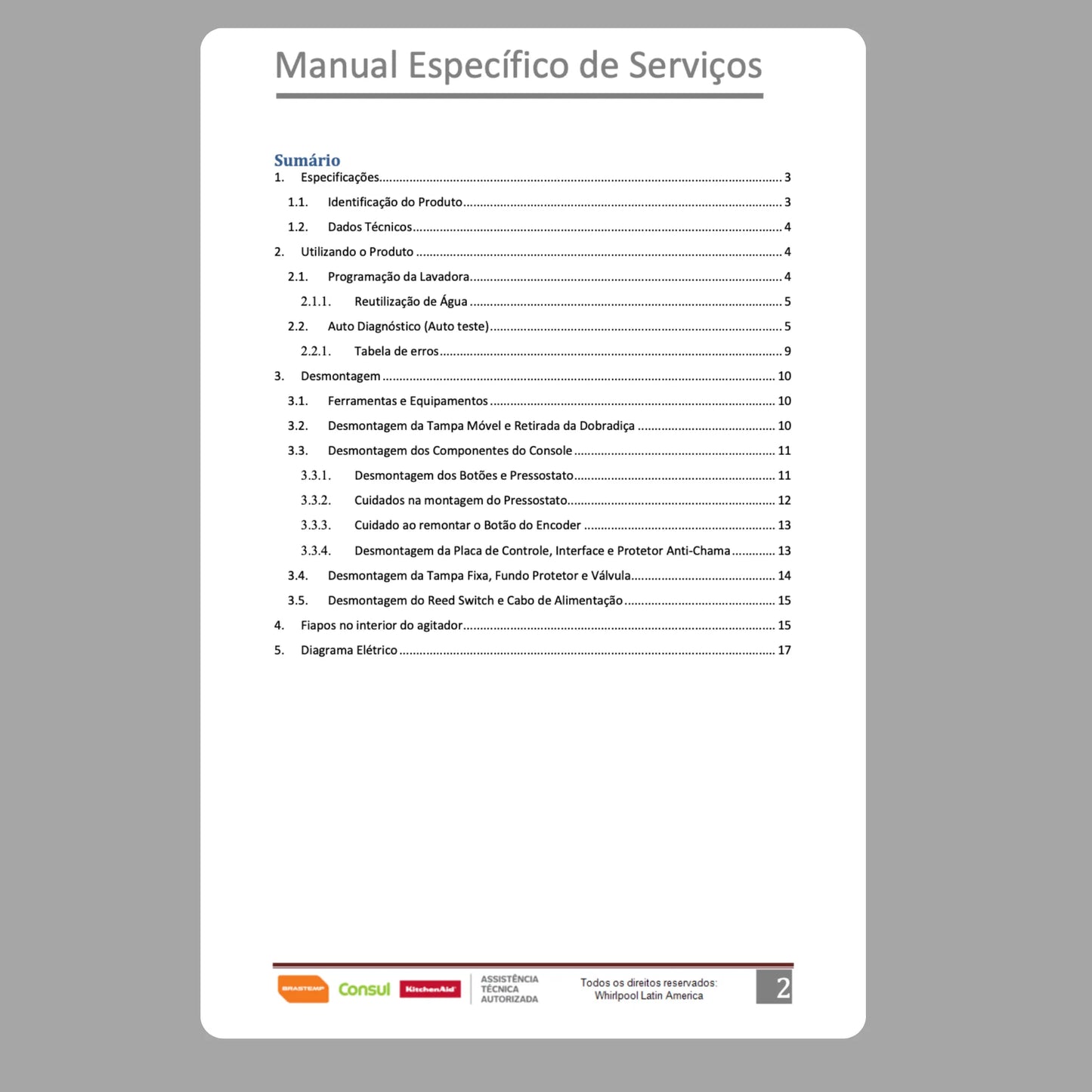 Manual Técnico de Serviços Lavadora Consul CWE10AB, CWE11AB, CWG12AB e CWK12AB - Baixar PDF
