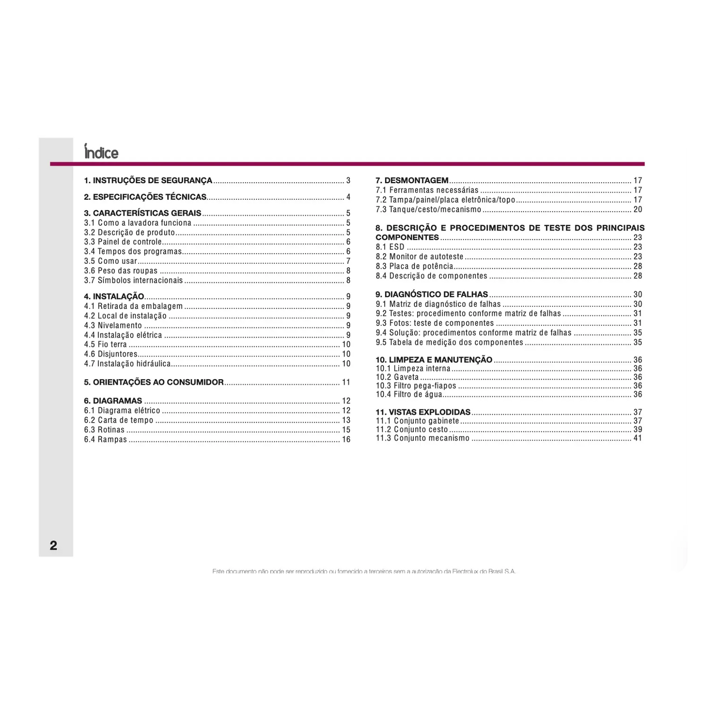 Manual Técnico de Serviços Lavadora Electrolux LES11 - Baixar PDF Electrolux