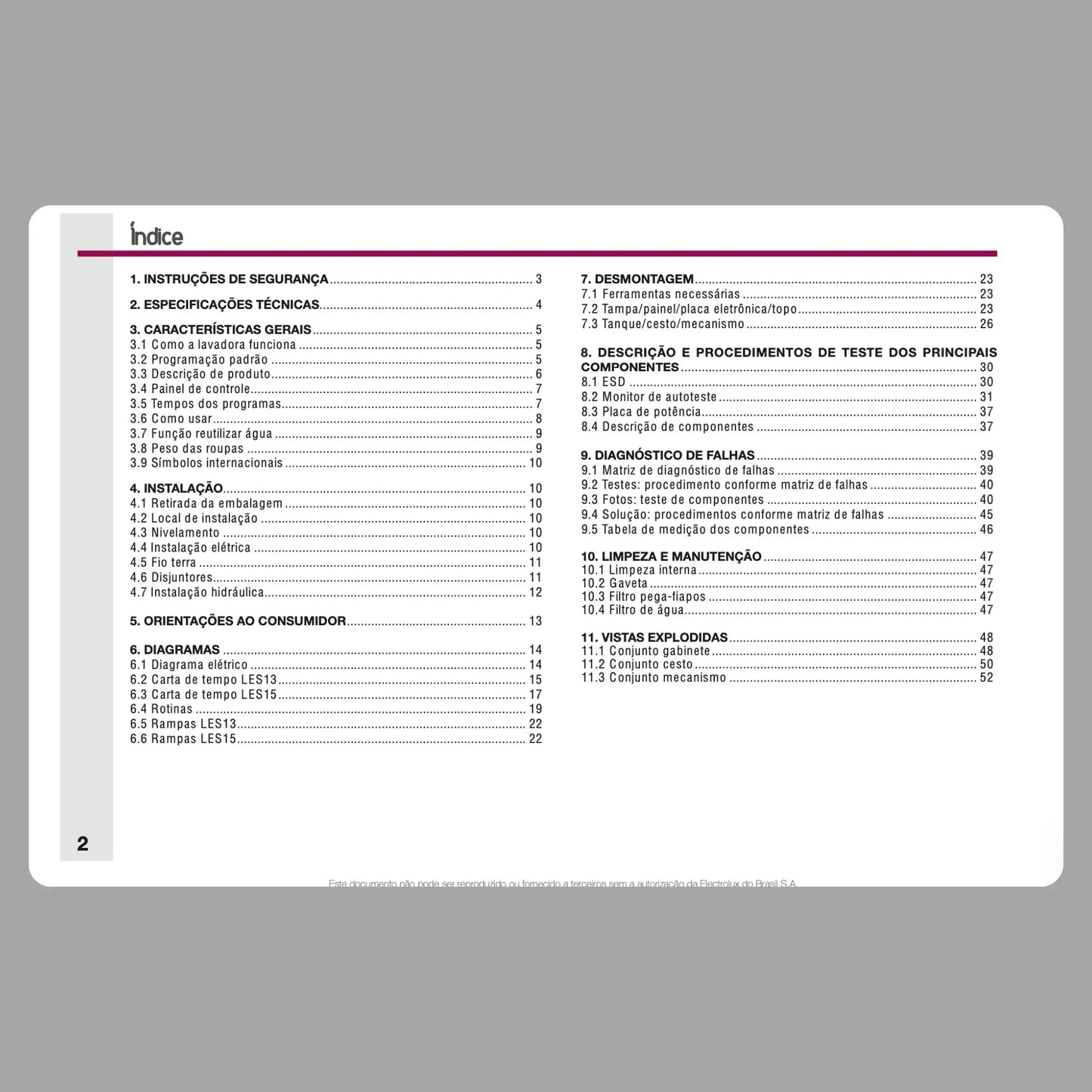 Manual Técnico de Serviços Lavadora Electrolux LES13, LES15 - Baixar PDF Electrolux