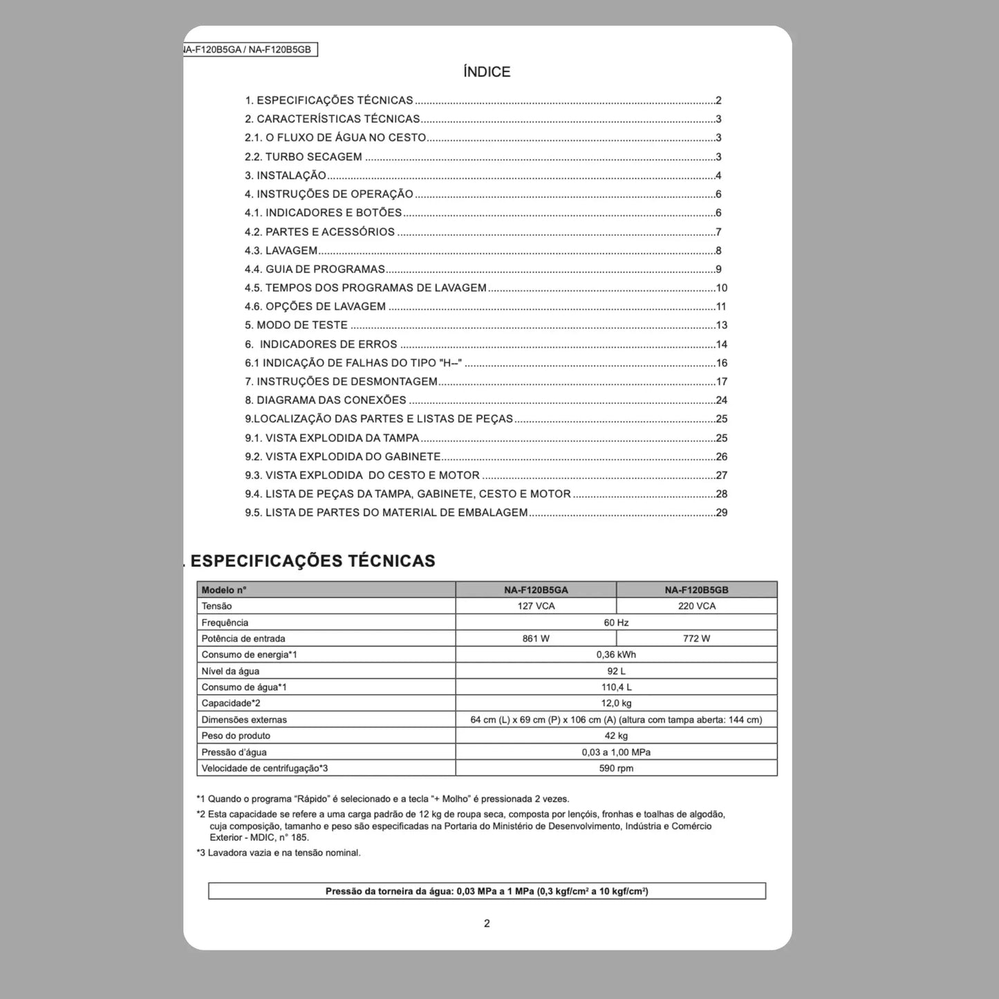 Manual Técnico de Serviços Lavadora Panasonic NA-F120B - Baixar PDF Panasonic