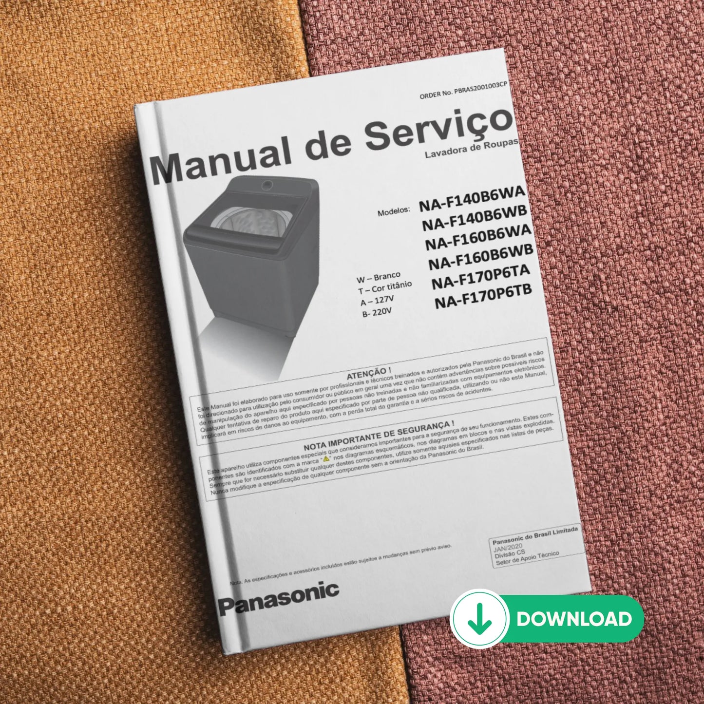 Manual Técnico de Serviços Lavadora Panasonic NA-F140B6/NA-F160B6/NA-F170P6 - Baixar PDF
