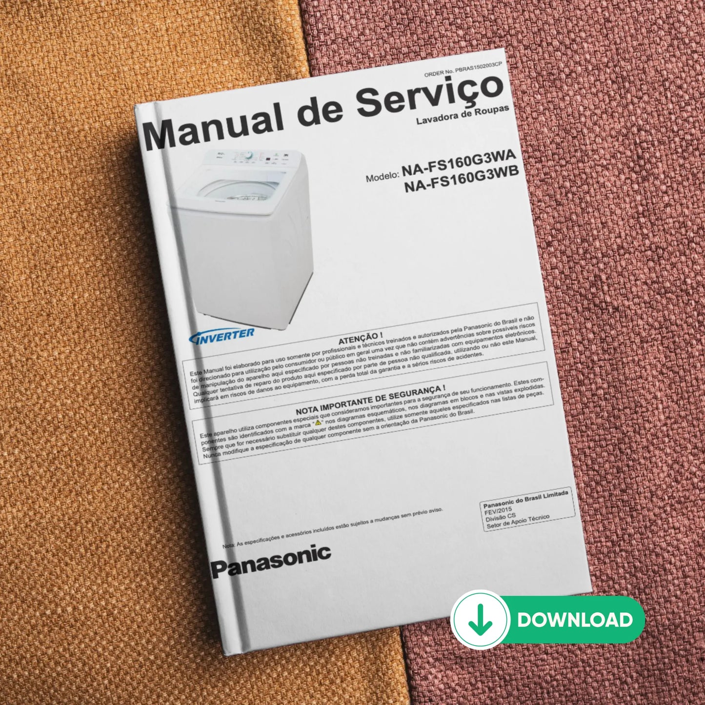 Manual Técnico de Serviços Lavadora Panasonic NA-FS160G3WA, NA-FS160G3WB - Baixar PDF