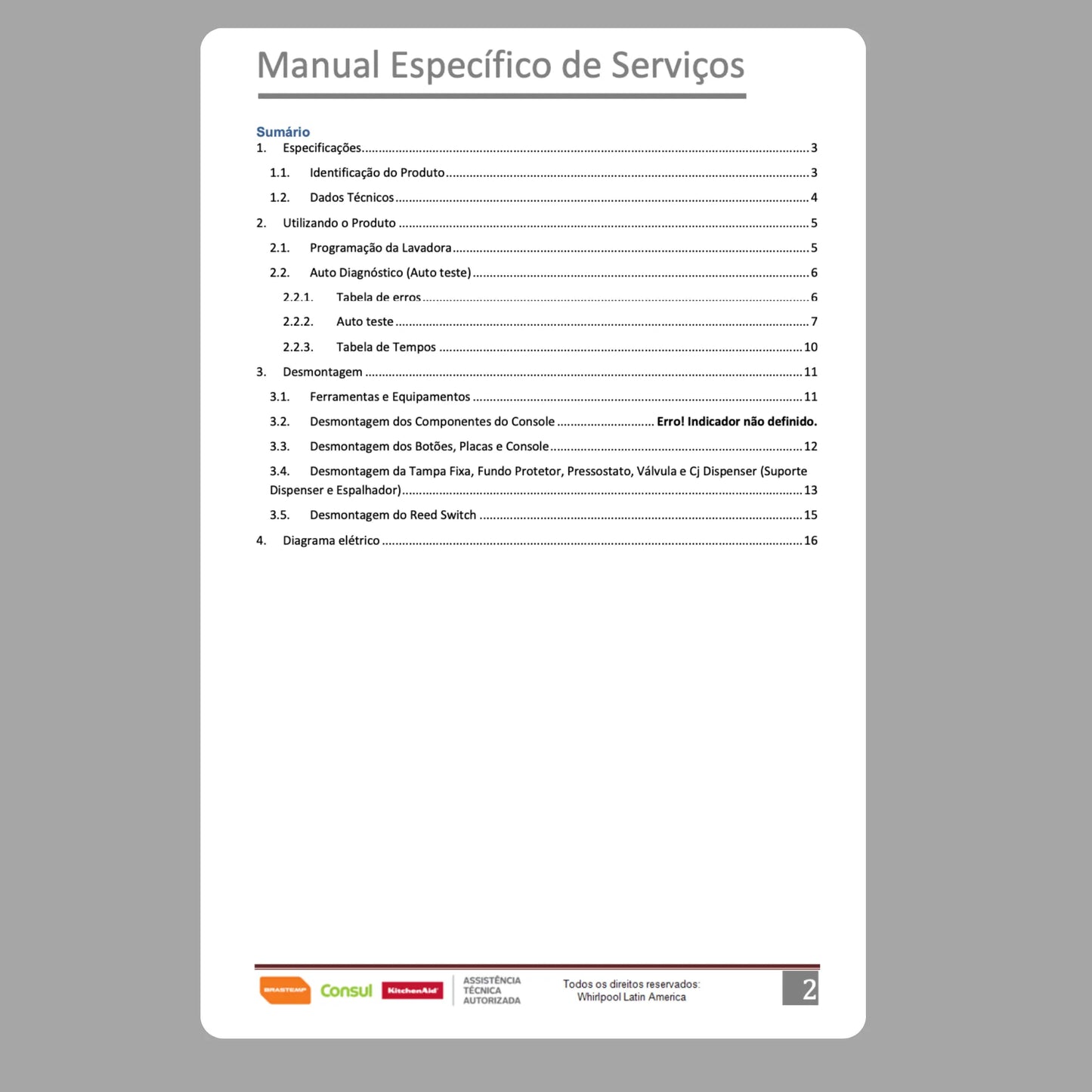 Manual Técnico de Serviços Lavadoras Brastemp BWJ09AB/BWS09AB - Baixar PDF