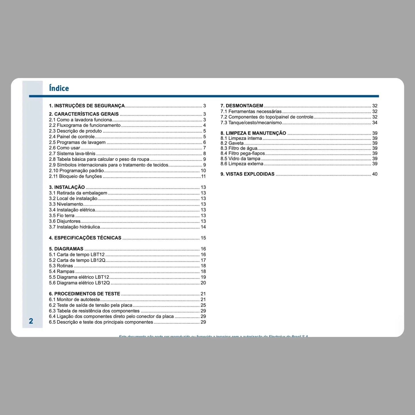 Manual Técnico de Serviços Lavadoras Electrolux LBT12, LB12Q - Baixar PDF Electrolux