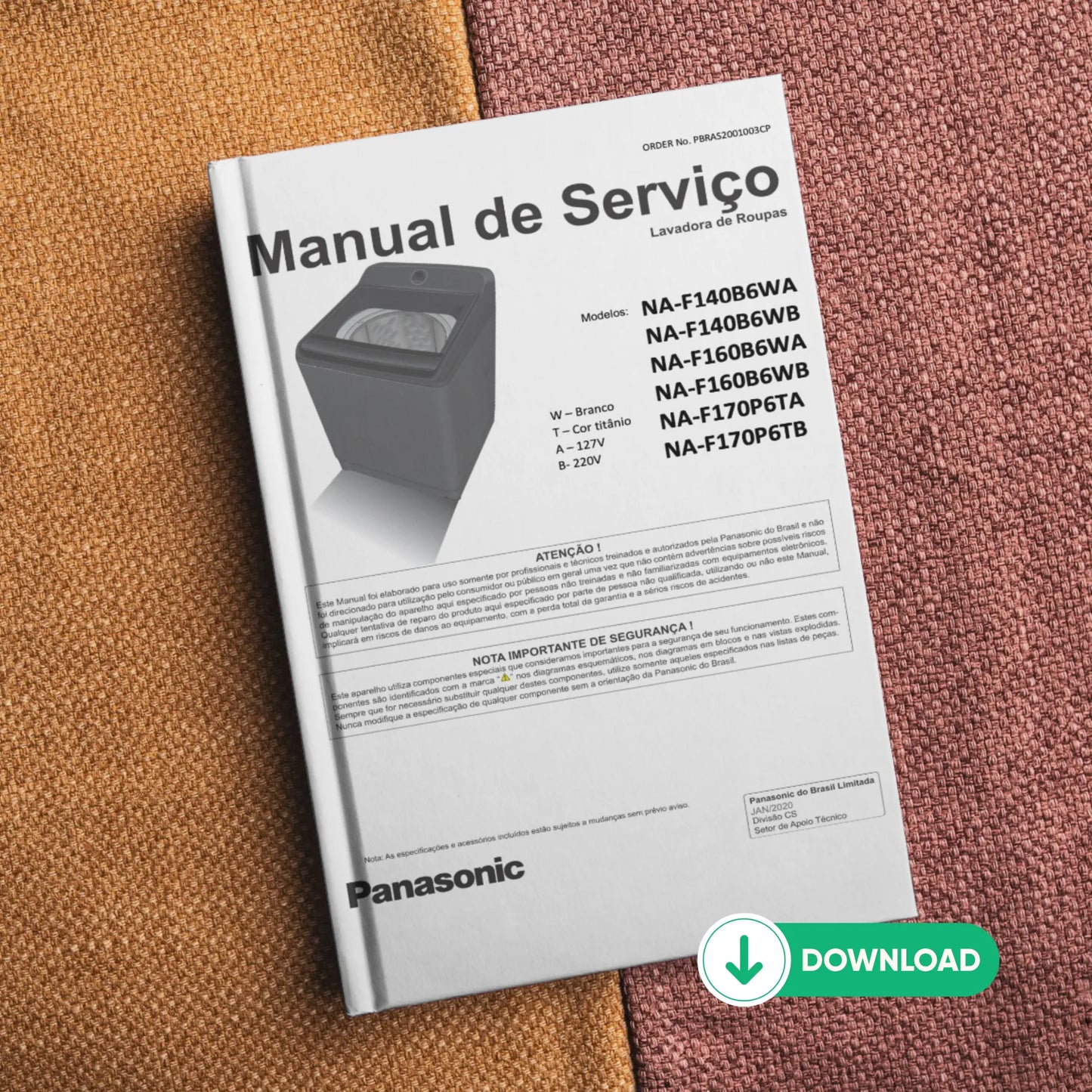 Manual Técnico de Serviços Lavadoras Panasonic NA-F170, NA-F140, NA-F150, NA-F160 - Baixar PDF