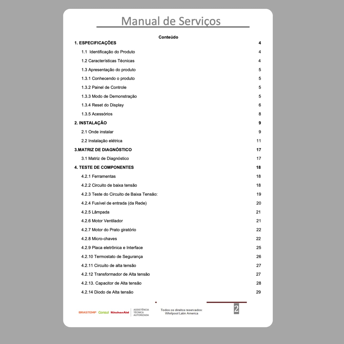 Manual Técnico de Serviços Micro-ondas Brastemp BMO40AR - Baixar PDF