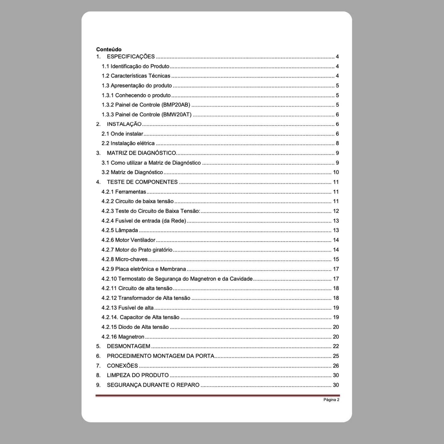 Manual técnico de servicio de microondas Brastemp BMP20AB y BMW20AT - Descargar PDF