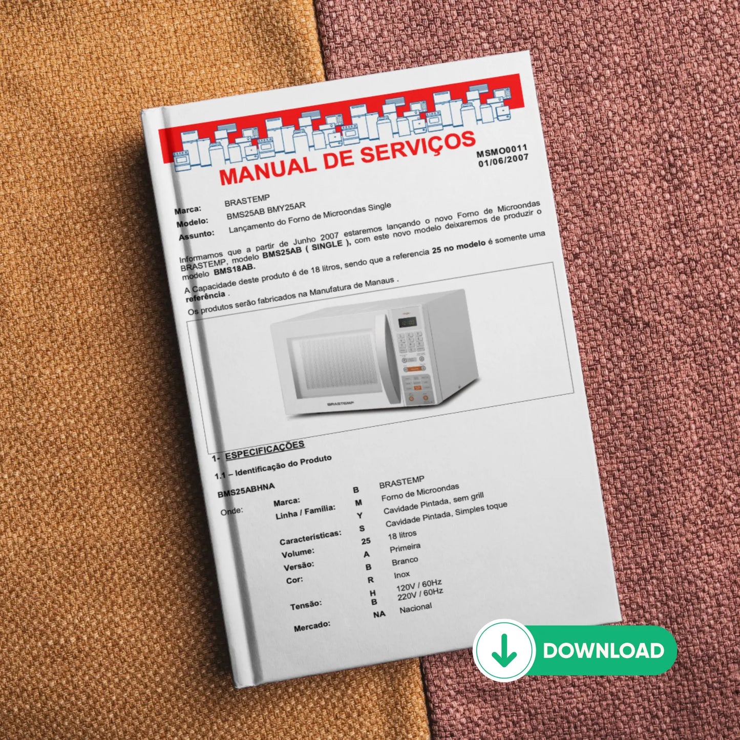 Manual Técnico de Serviços Micro-ondas Brastemp BMS25AB/BMY25AR - Baixar PDF