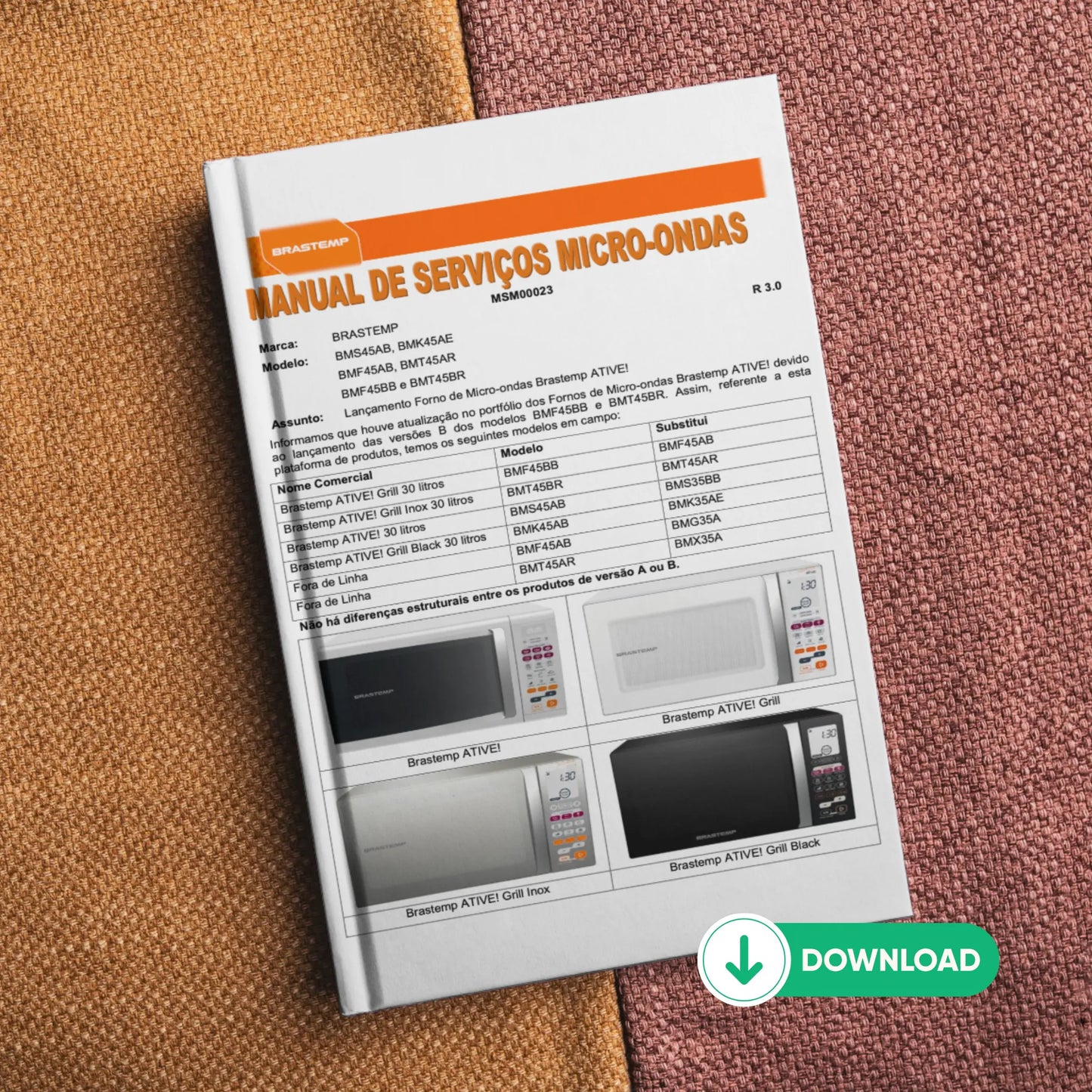 Manual Técnico de Serviços Micro-ondas Brastemp BMS45AB, BMK45AE, BMF45AB, BMT45AR, BMF45BB, BMT45BR - Baixar PDF