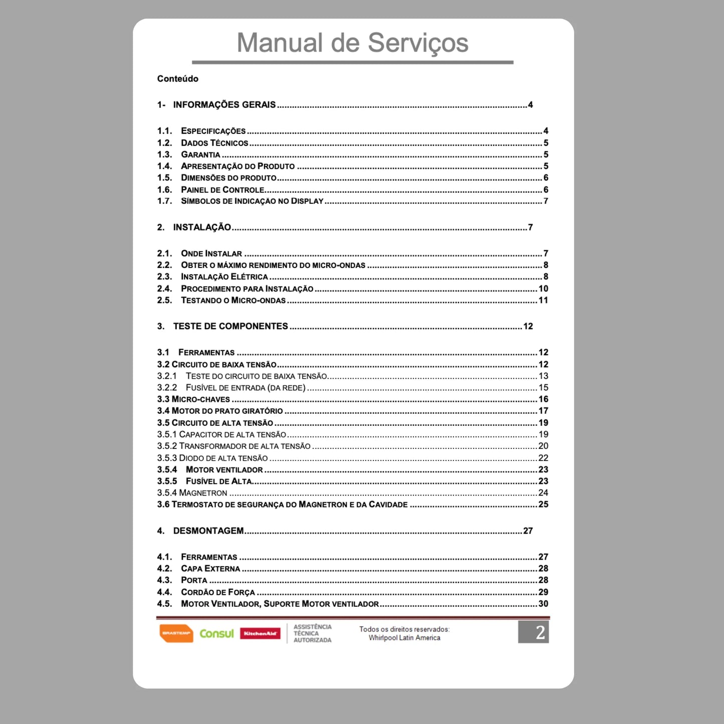 Manual Técnico de Serviços Micro-ondas Consul CMS45AB e CMS45AR - Baixar PDF