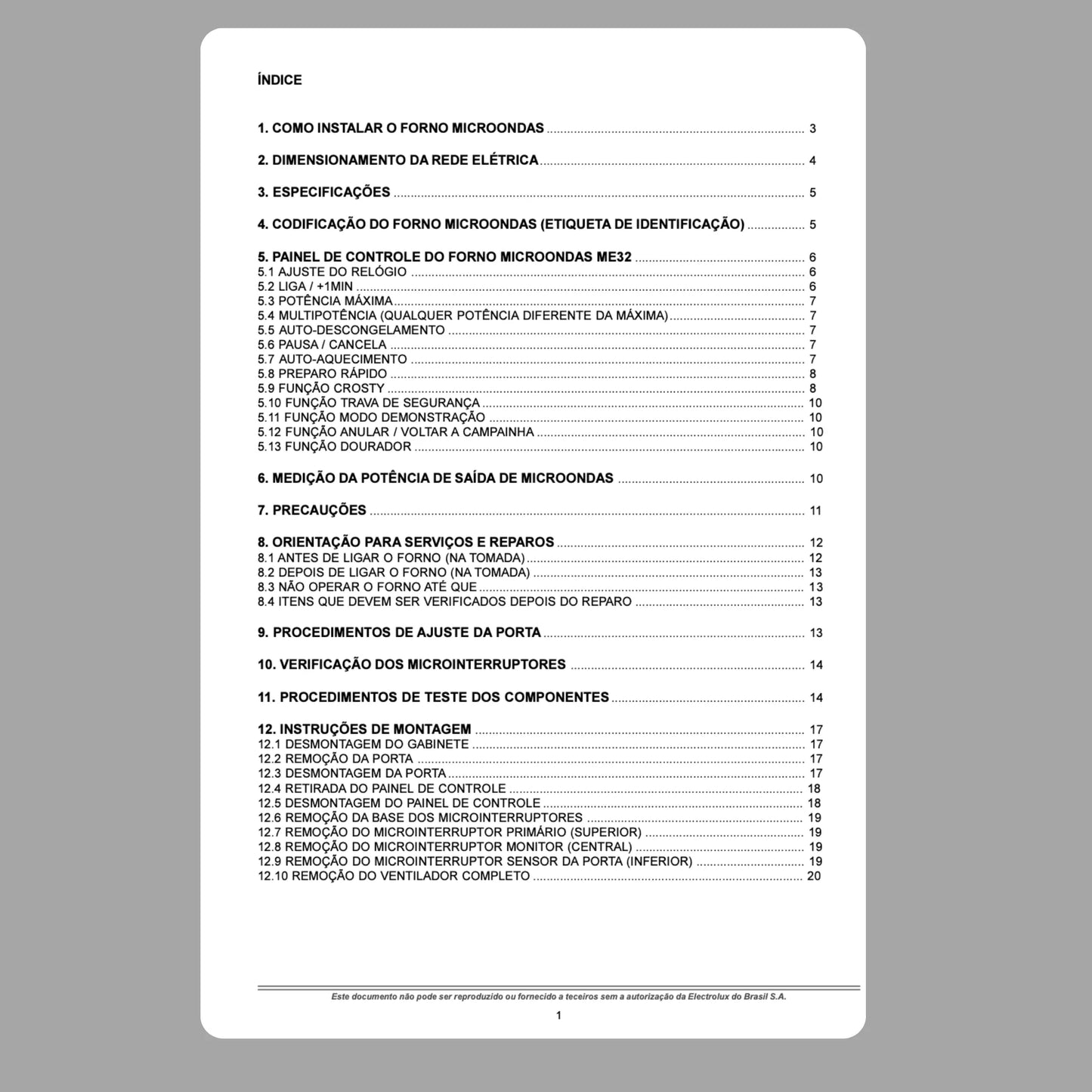 Manual técnico de servicio del microondas Electrolux ME32 - Descargar PDF
