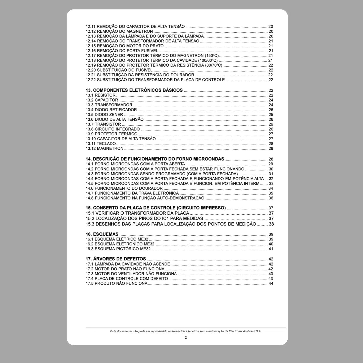 Manual Técnico de Serviços Micro-ondas Electrolux ME32 - Baixar PDF Electrolux